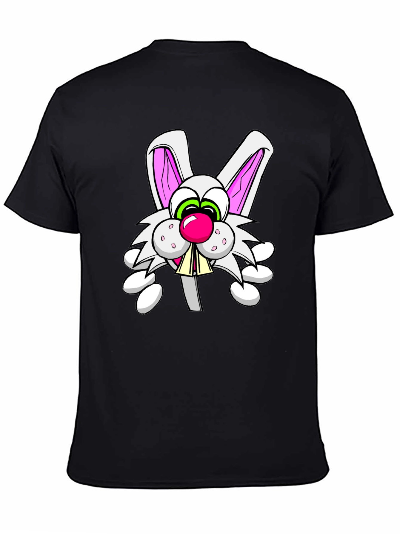 Black Cartoon Rabbit Graphic Tee - Funny Bunny T-Shirt view 4