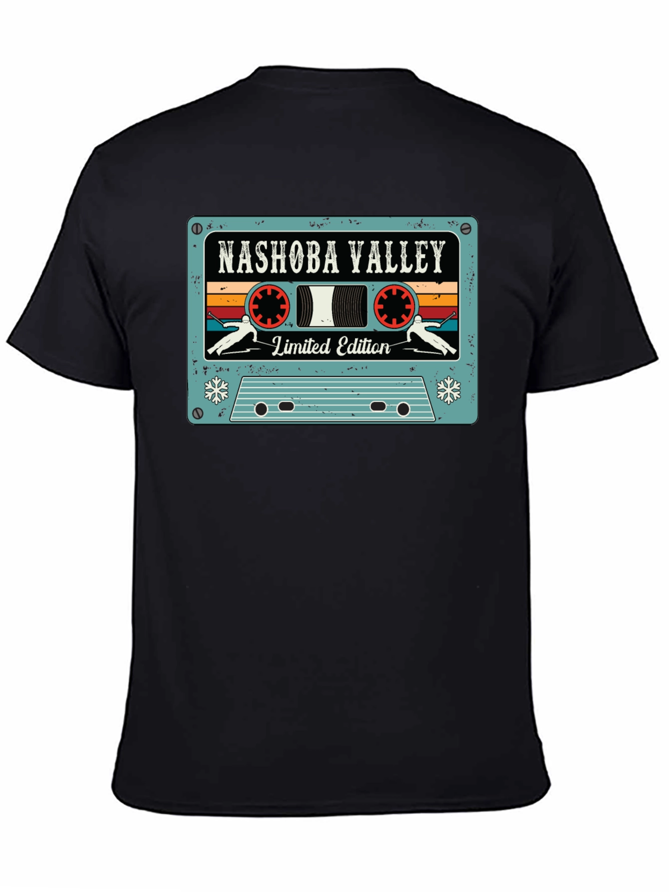 Black Nashoba Valley Ski Cassette Tape Black T-Shirt view 4