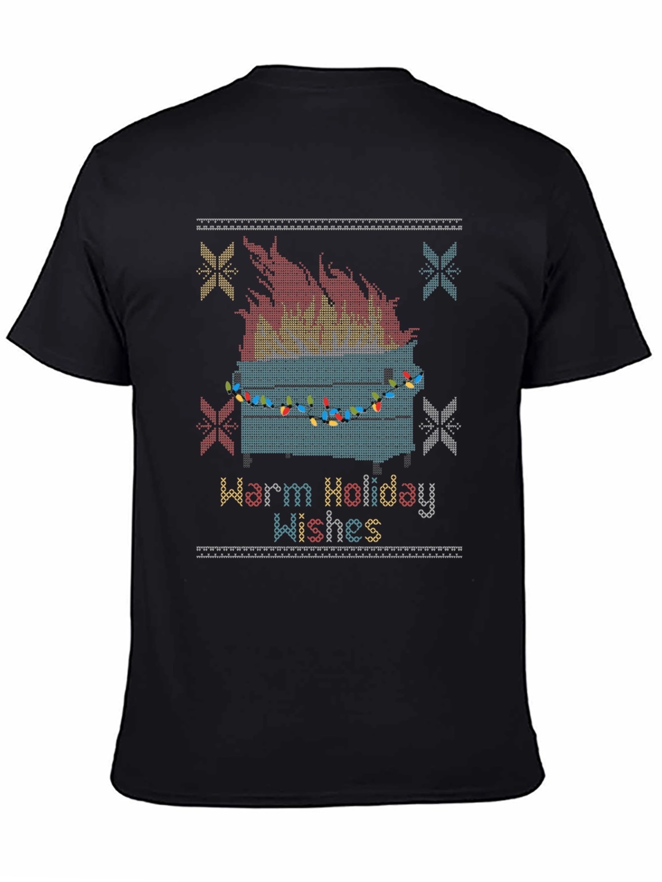 Black Warm Holiday Wishes Dumpster Fire T-Shirt view 4