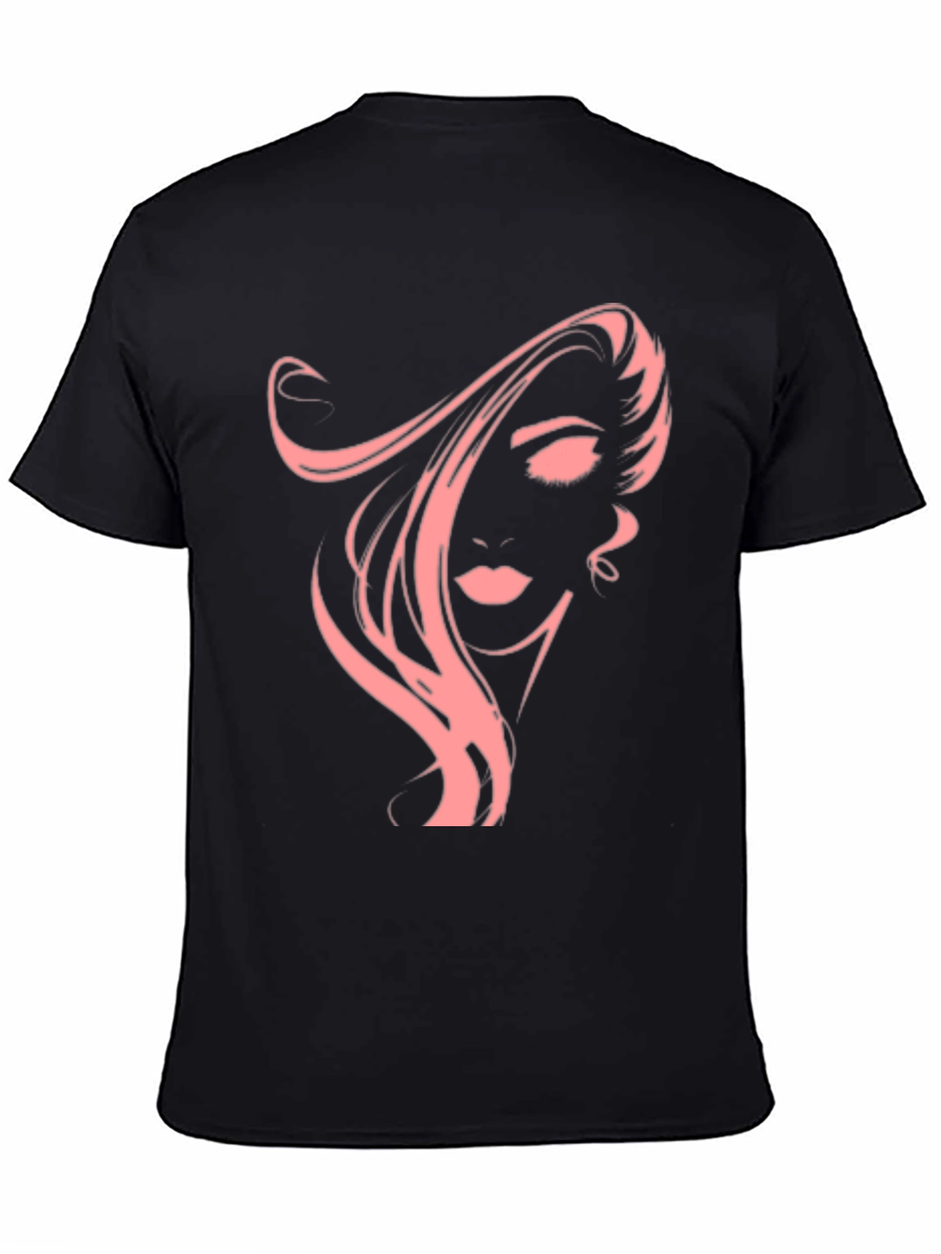 Black Stylish Black T-Shirt with Pink Woman Portrait Graphic view 4