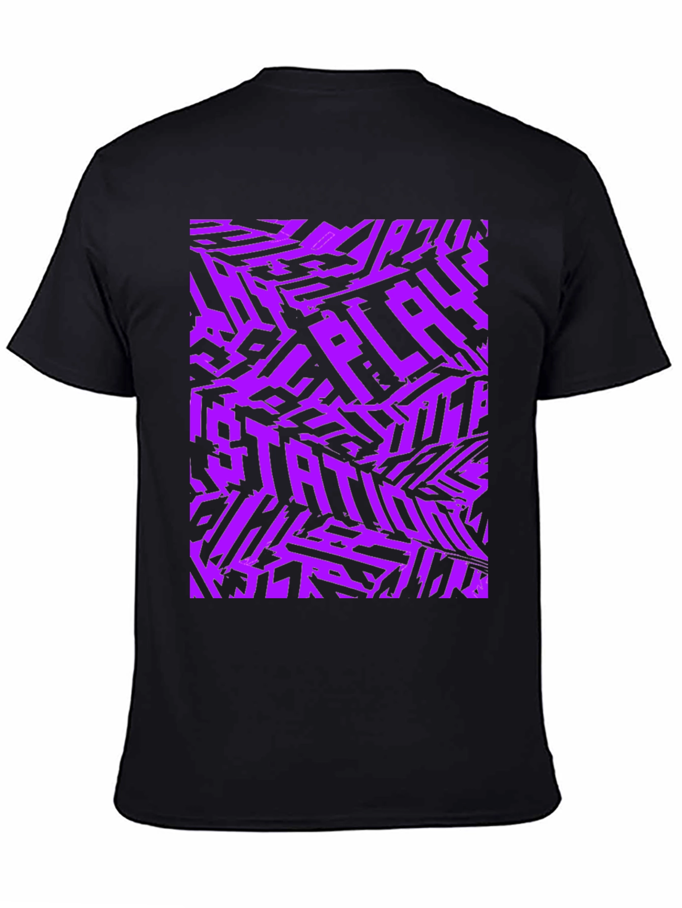 Black Abstract Purple Graphic Print Black T-Shirt view 4