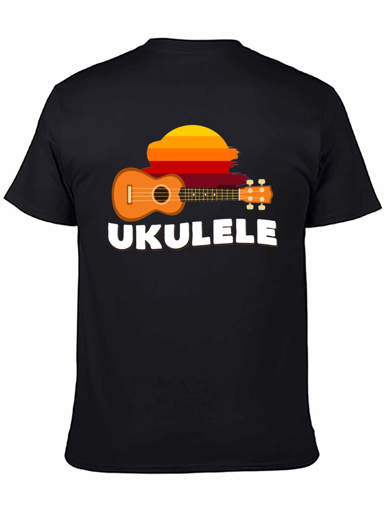 Black Ukulele Sunset Graphic Tee - Black Cotton T-Shirt view 4