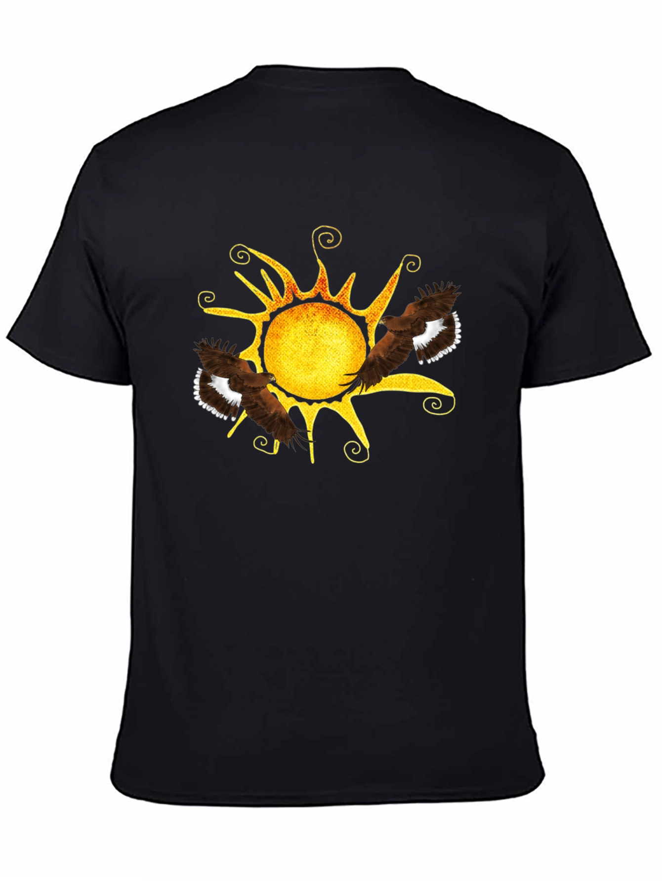 Black Black Tee with Sun & Eagle Design view 4
