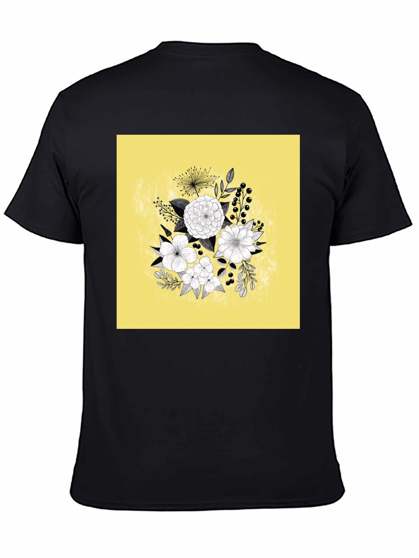 Black Floral Graphic Tee - Black Cotton T-Shirt view 4