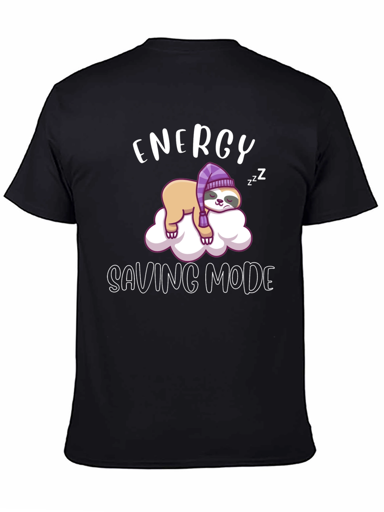 Black Energy Saving Mode Sloth Tee view 4