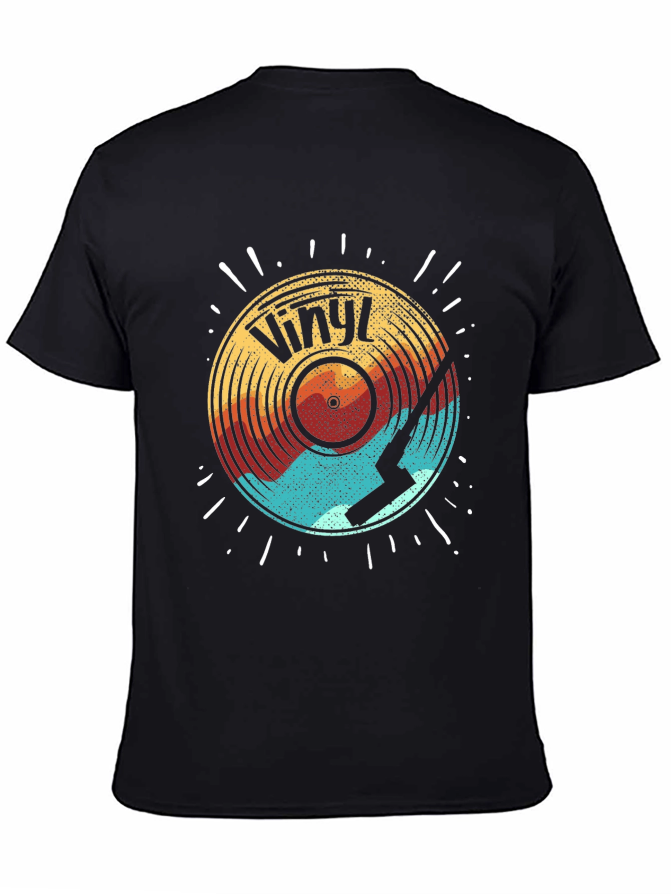 Black Retro Vinyl Record Graphic Tee - Black Cotton Comfort view 4