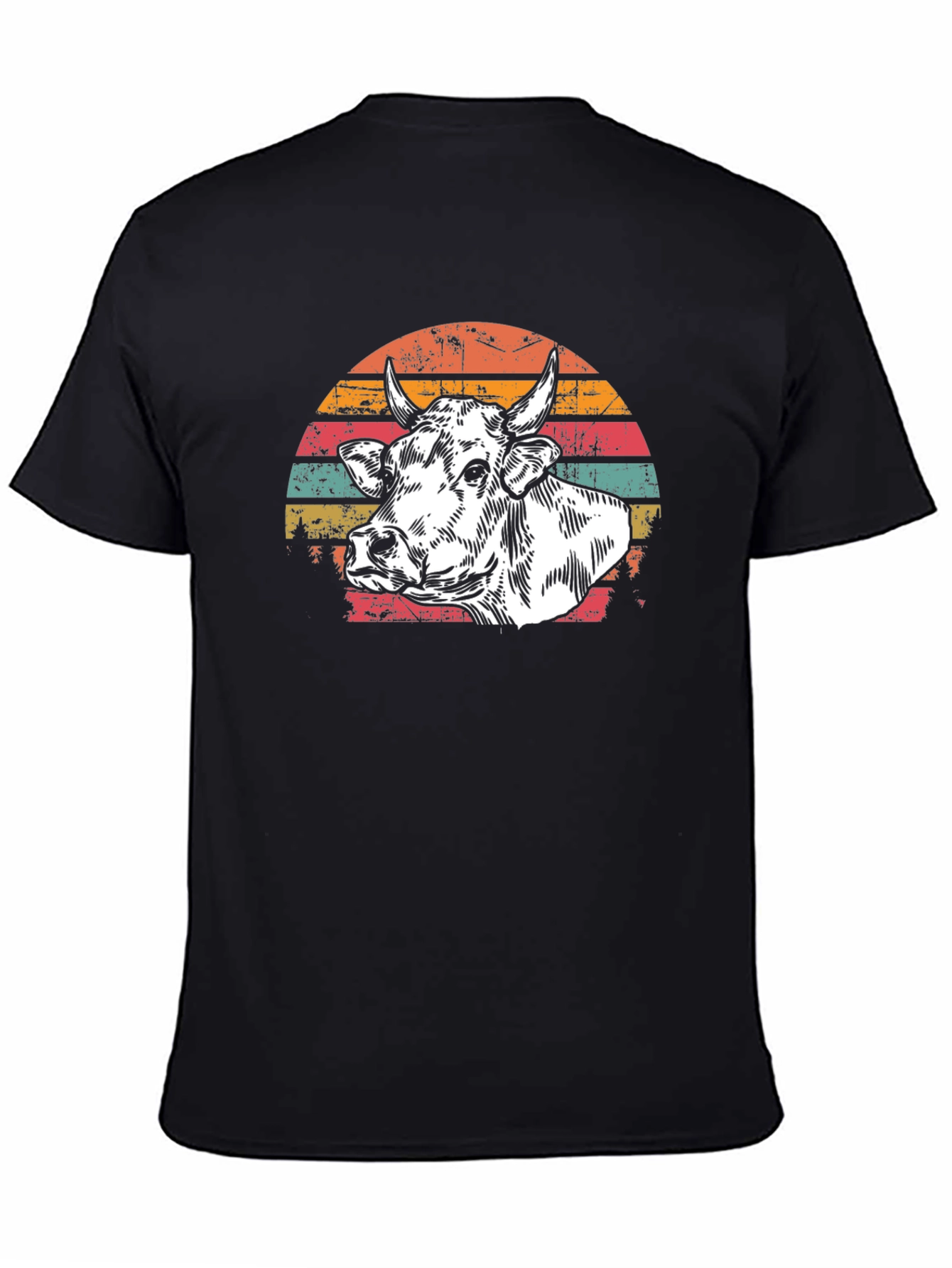 Black Vintage Cow Graphic Tee - Retro Sunset Design view 4
