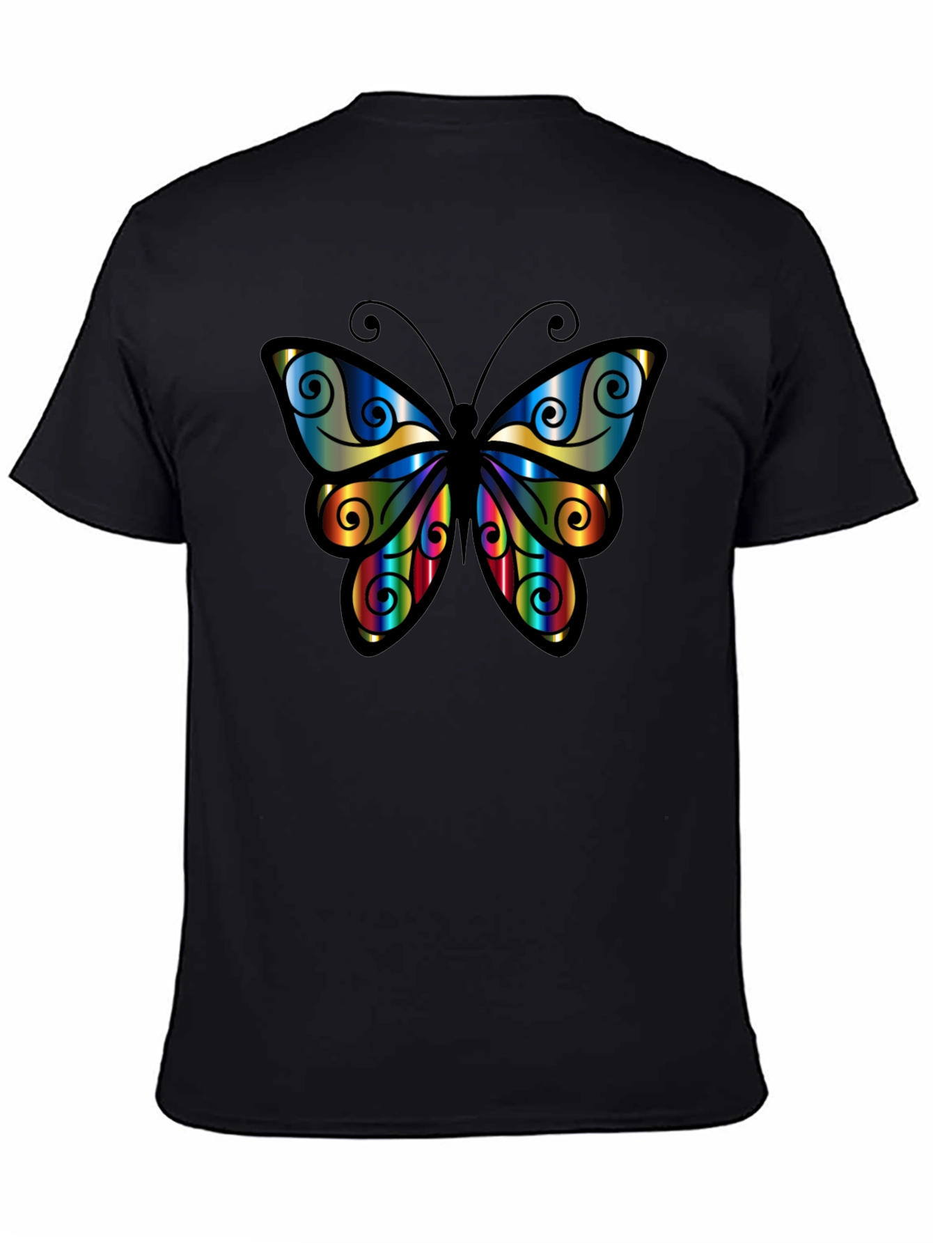 Black Rainbow Butterfly Graphic Tee - Stylish Black T-Shirt view 4