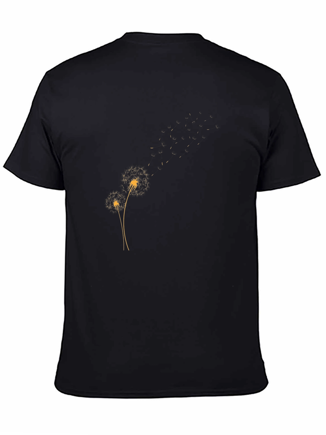 Black Men's Black T-Shirt with Dandelion Design view 4