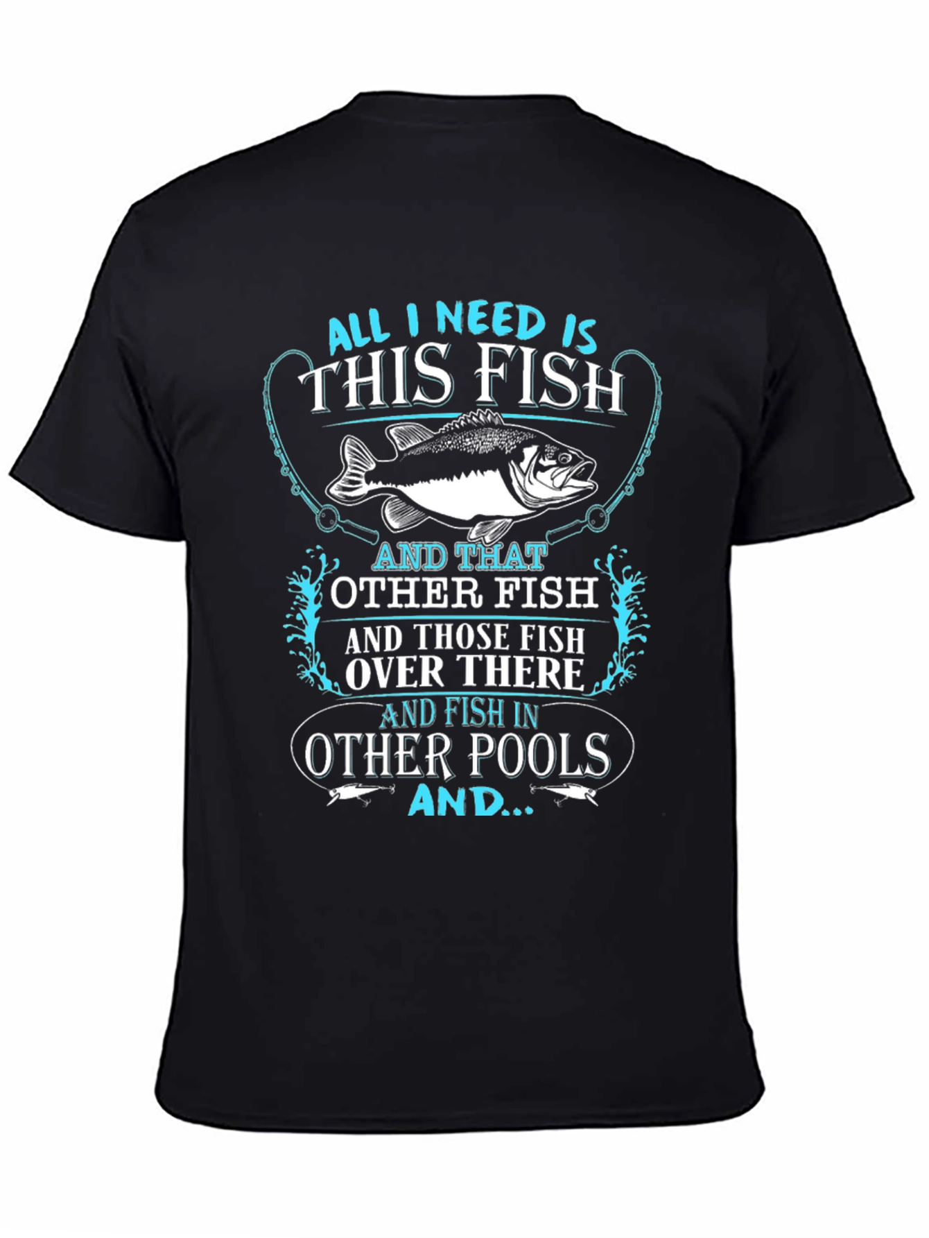 Black Funny Fishing T-Shirt - All I Need is This Fish view 4