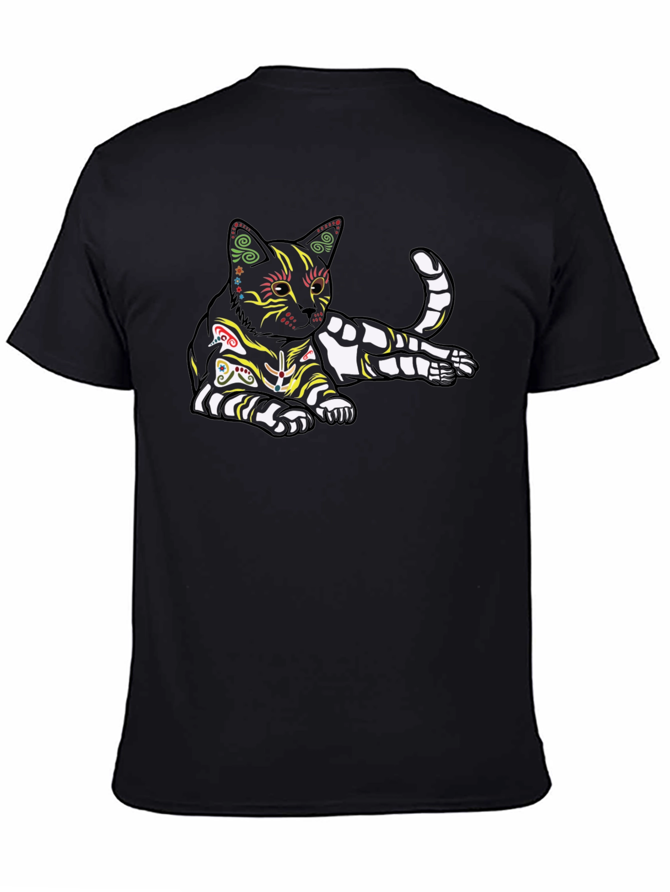 Black Day of the Dead Cat T-Shirt - Sugar Skull Kitten Tee view 4
