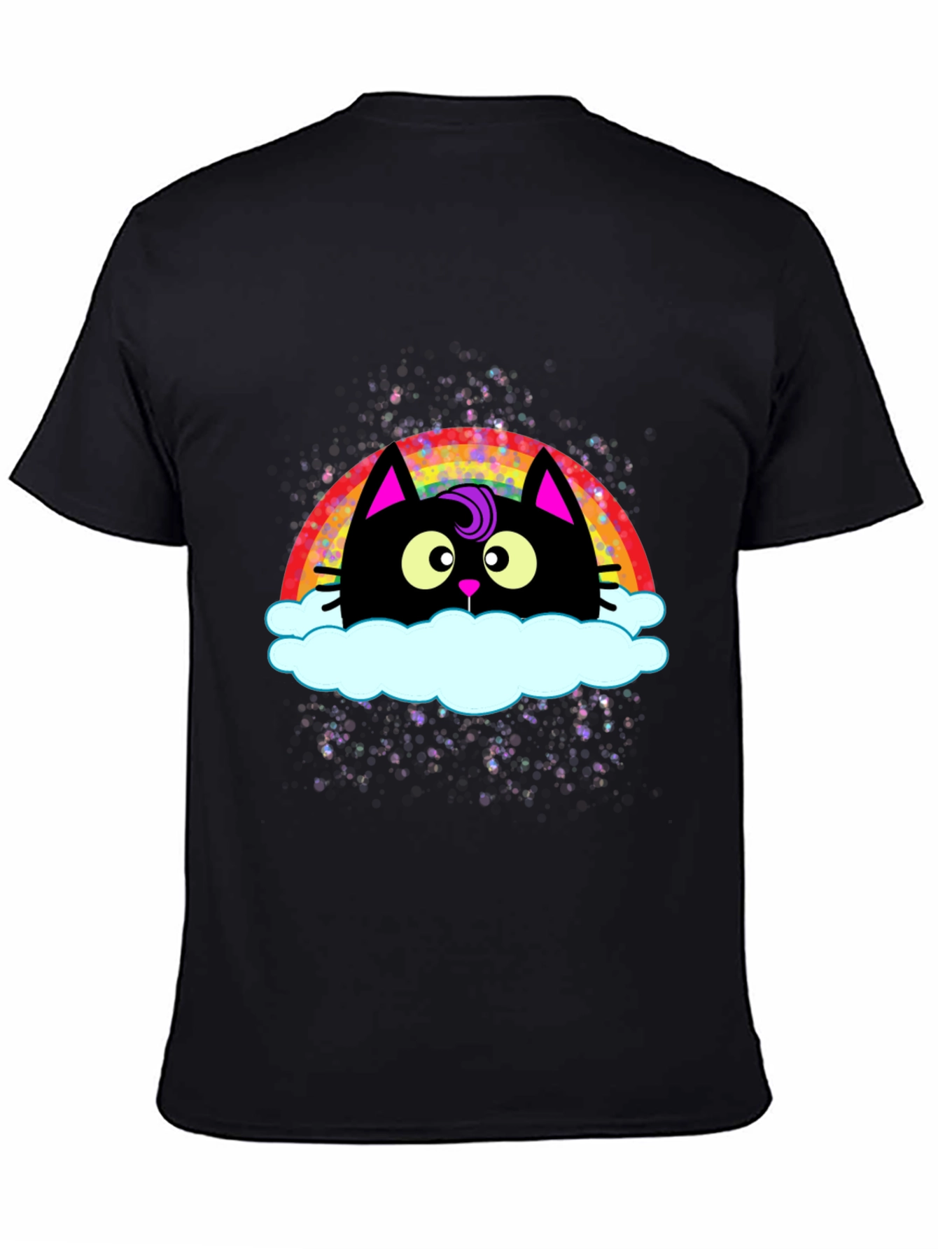 Black Rainbow Cat Cloud Graphic T-Shirt - Trendy Casual Tee view 4