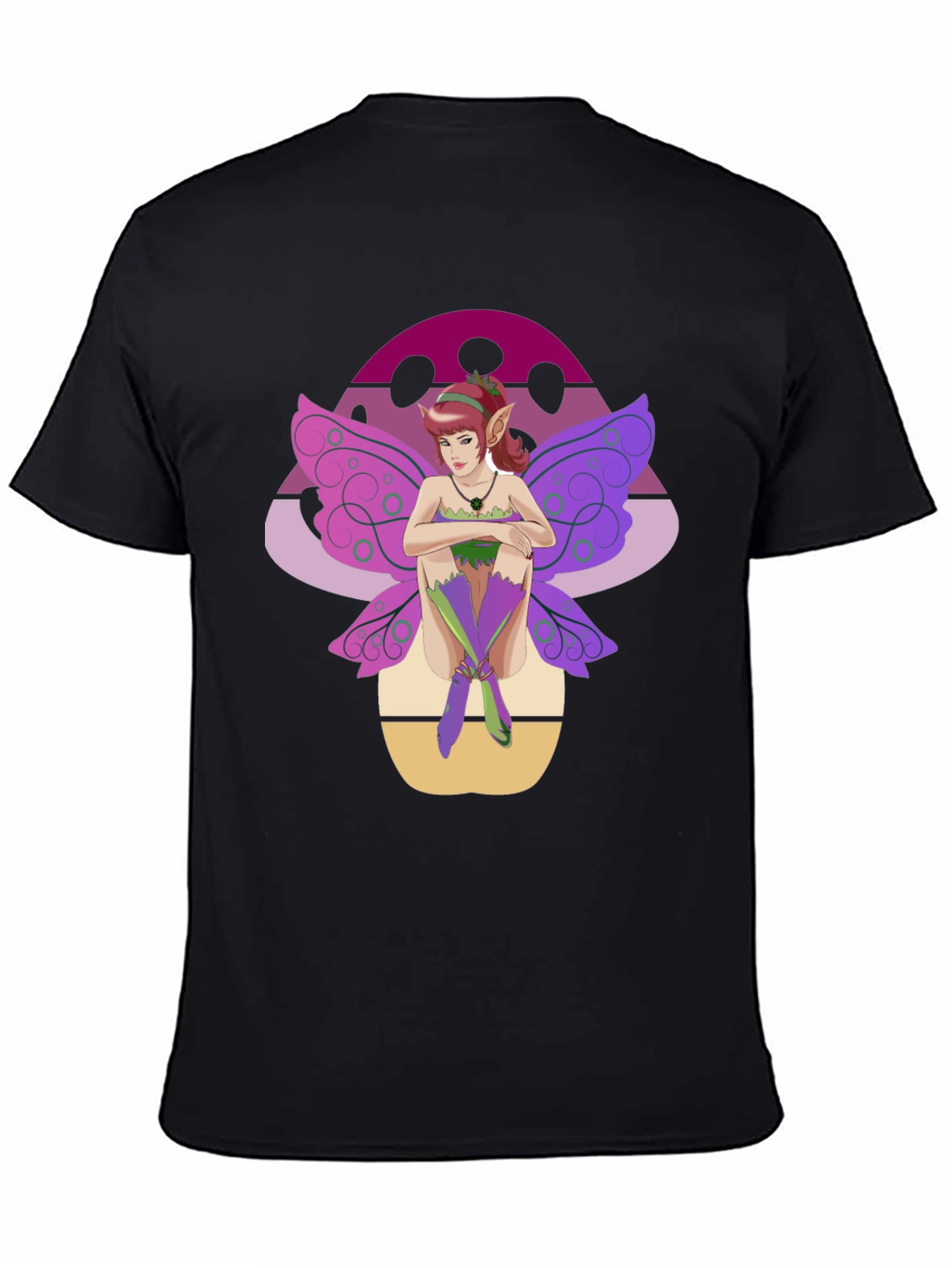 Black Fairy Mushroom Graphic Tee - Black Cotton Shirt view 4