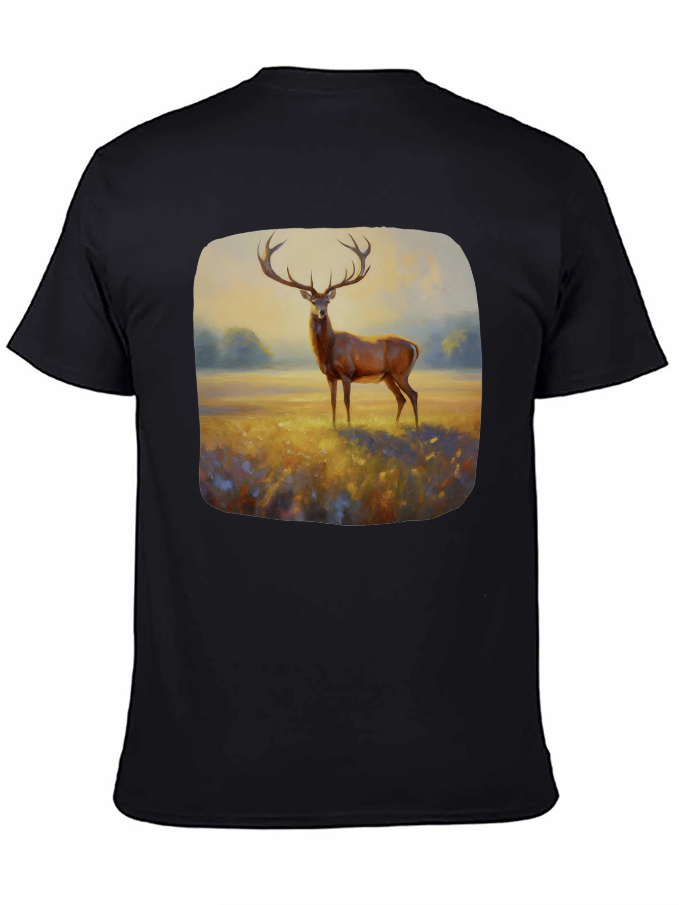 Black Deer Painting Graphic Tee - Nature Inspired Art Shirt view 4