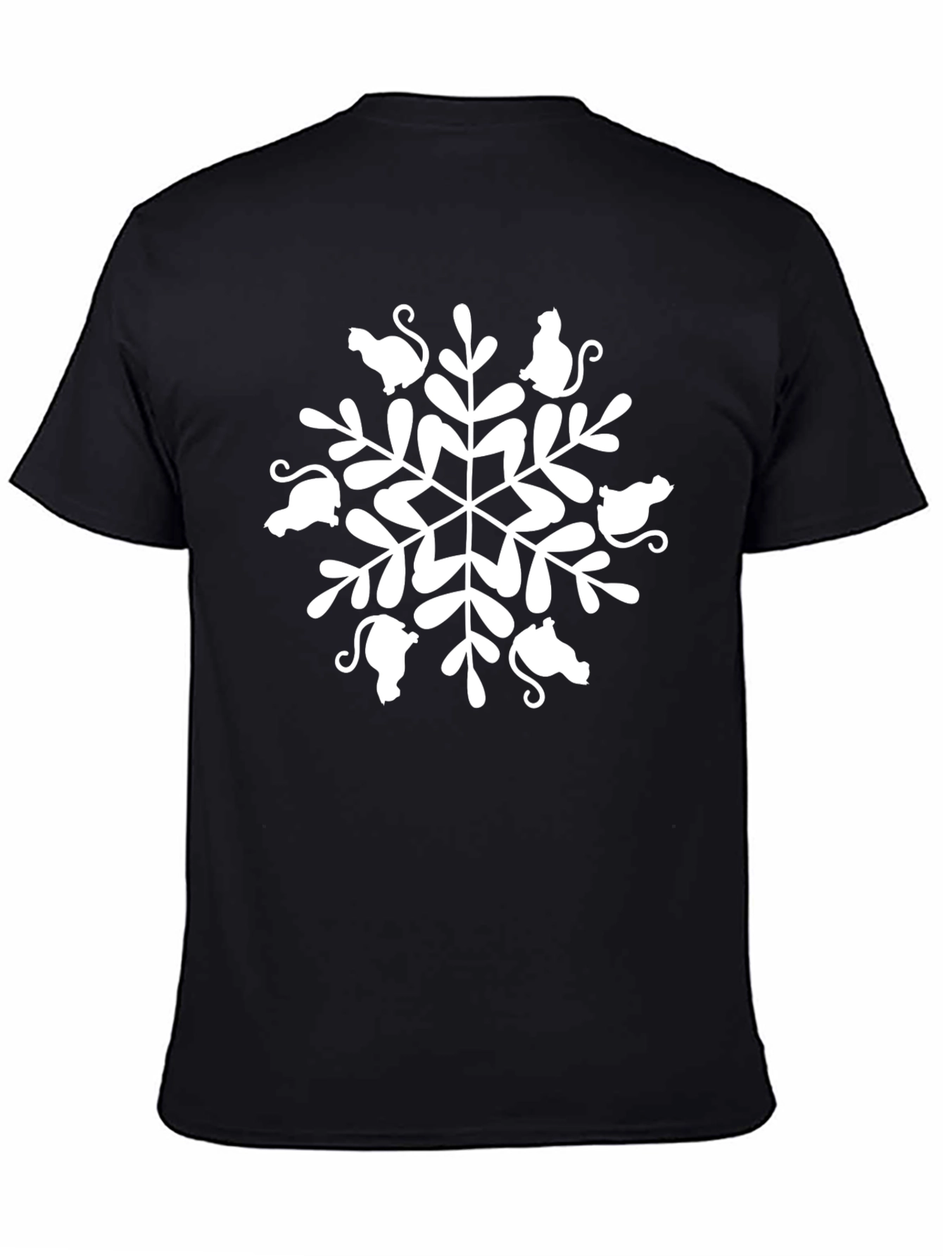 Black Cat Snowflake Graphic Tee - Unisex Black T-Shirt view 4