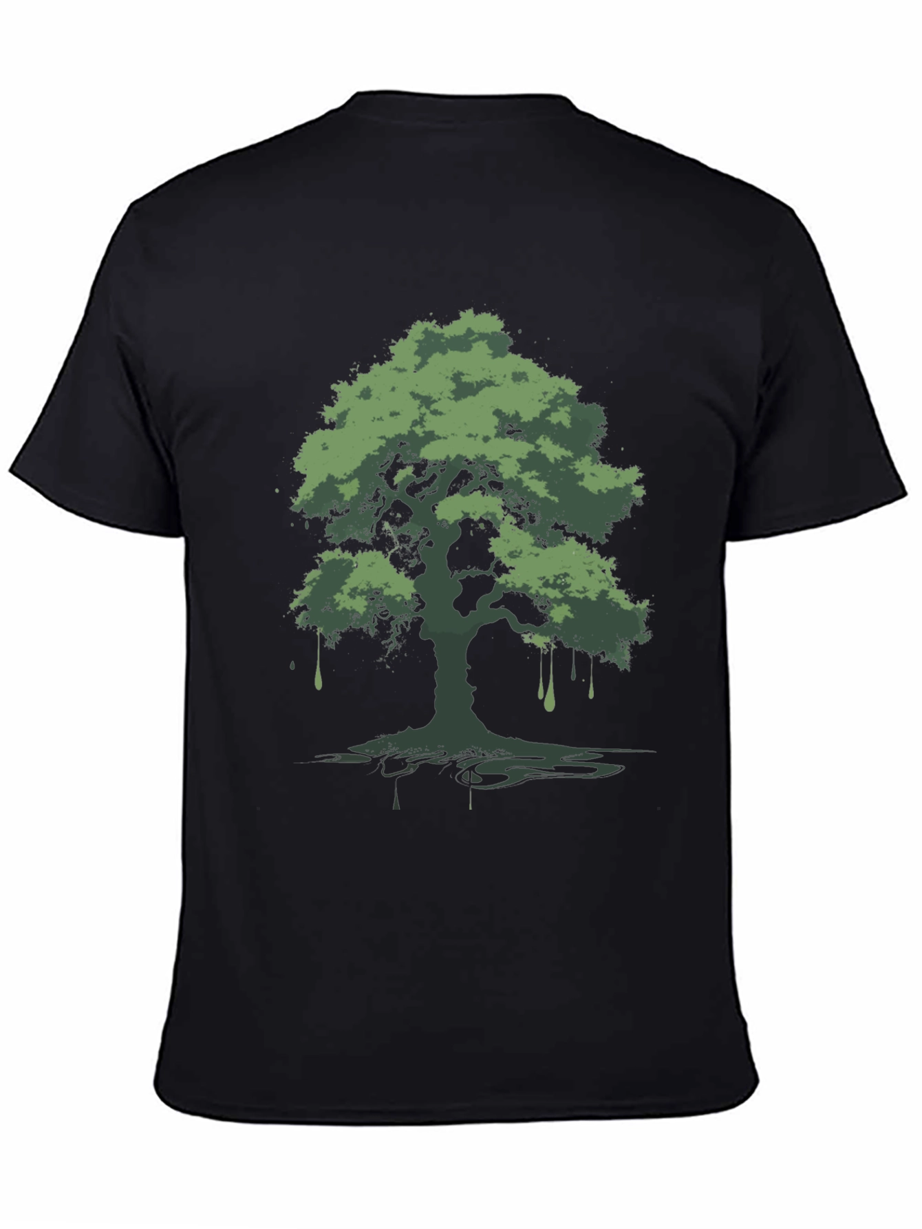 Black Green Tree Graphic Black T-Shirt view 4