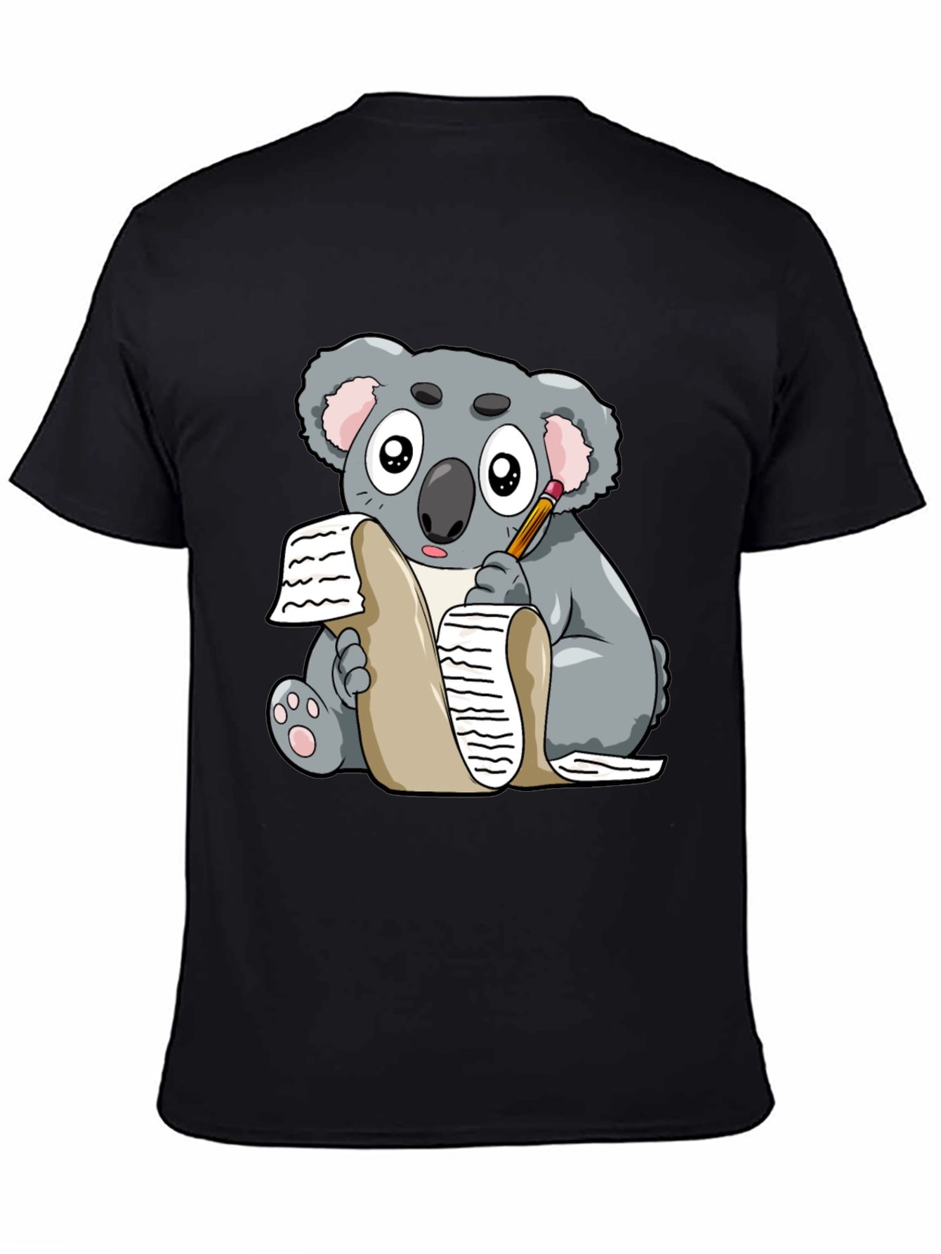 Black Koala Writer Graphic T-Shirt - Unisex Tee view 4