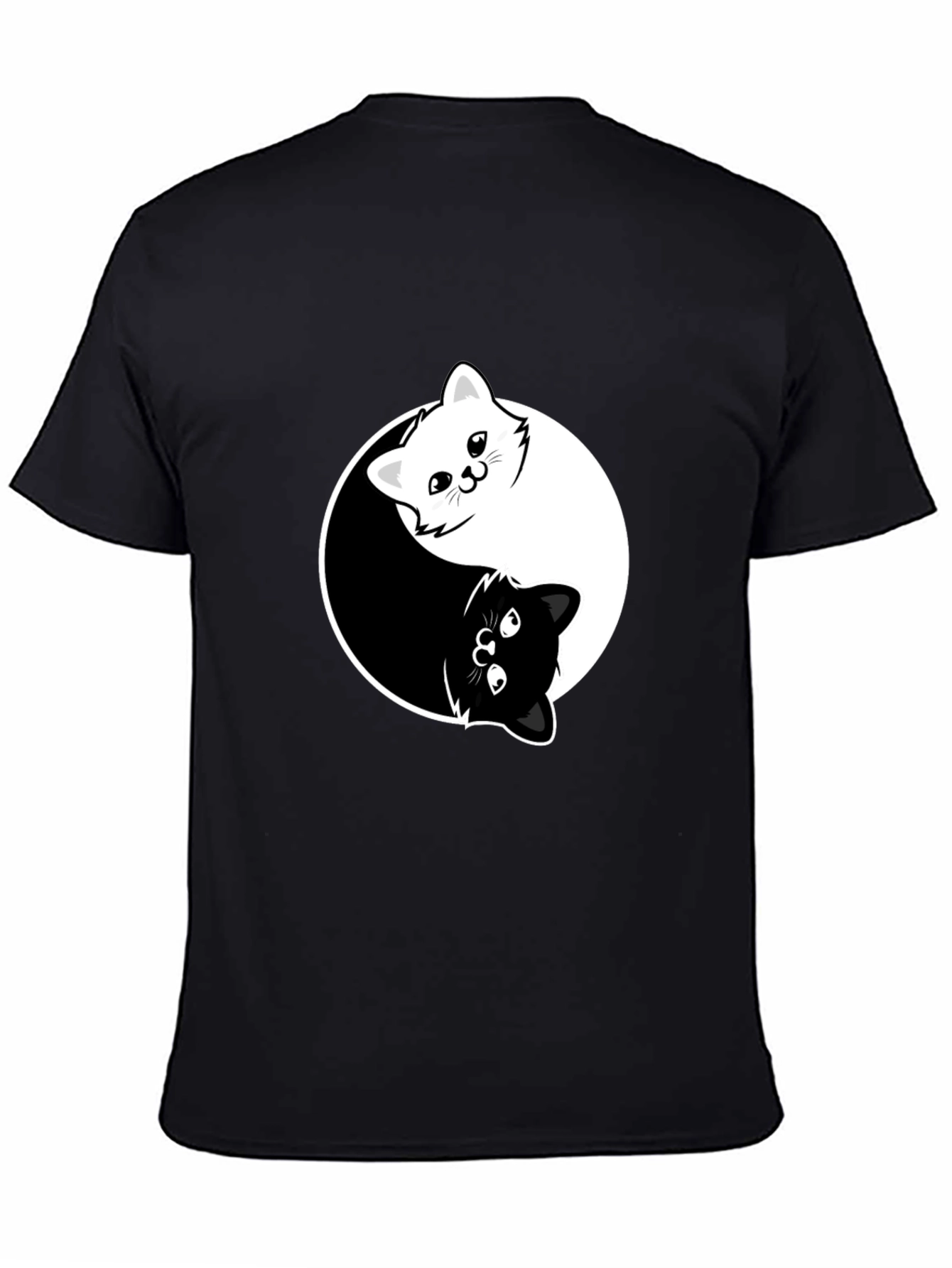 Black Yin Yang Cats Graphic Tee - Black Cotton Blend T-Shirt view 4