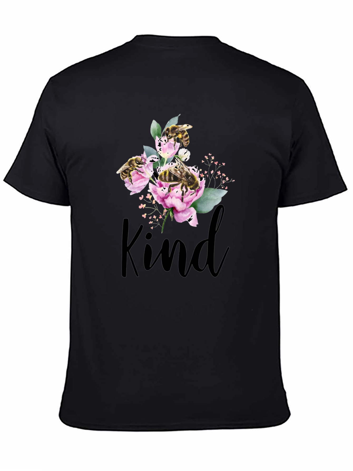 Black Kind Bee Flowers T-Shirt - Black view 4