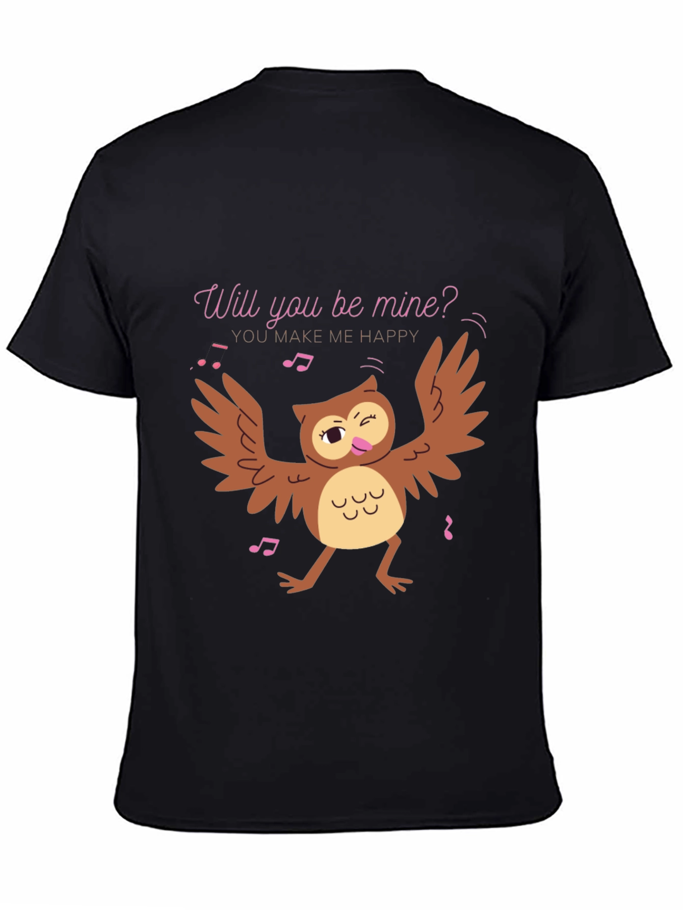 Black Whimsical Owl Valentine's Day T-Shirt view 4