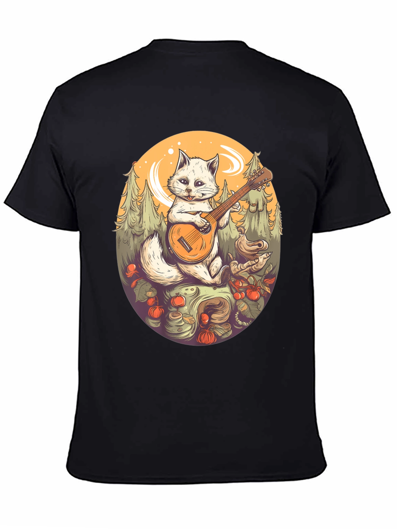 Black Cat Playing Banjo Graphic T-Shirt view 4