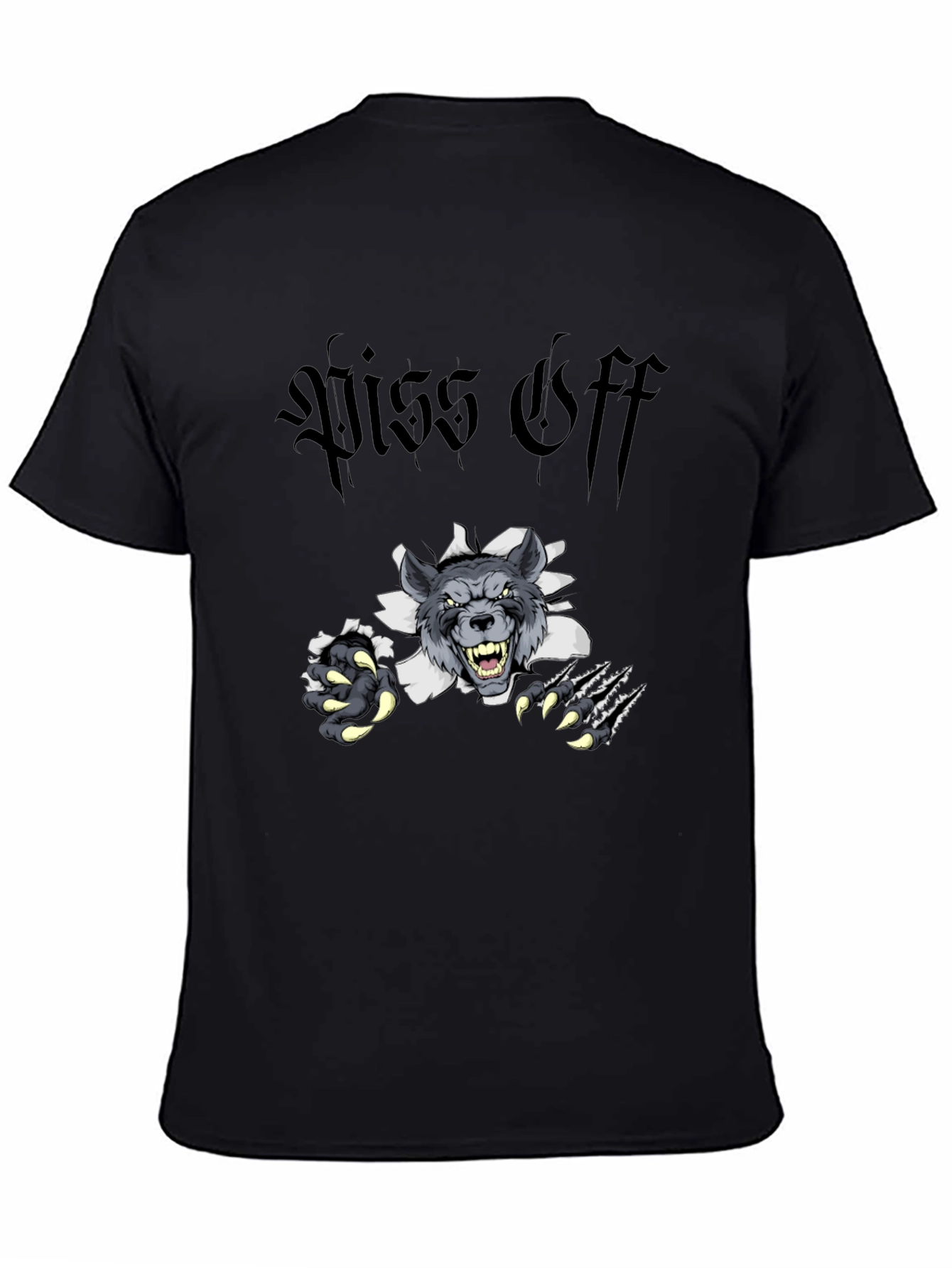 Black Piss Off Wolf Graphic Tee - Black Cotton T-Shirt view 4