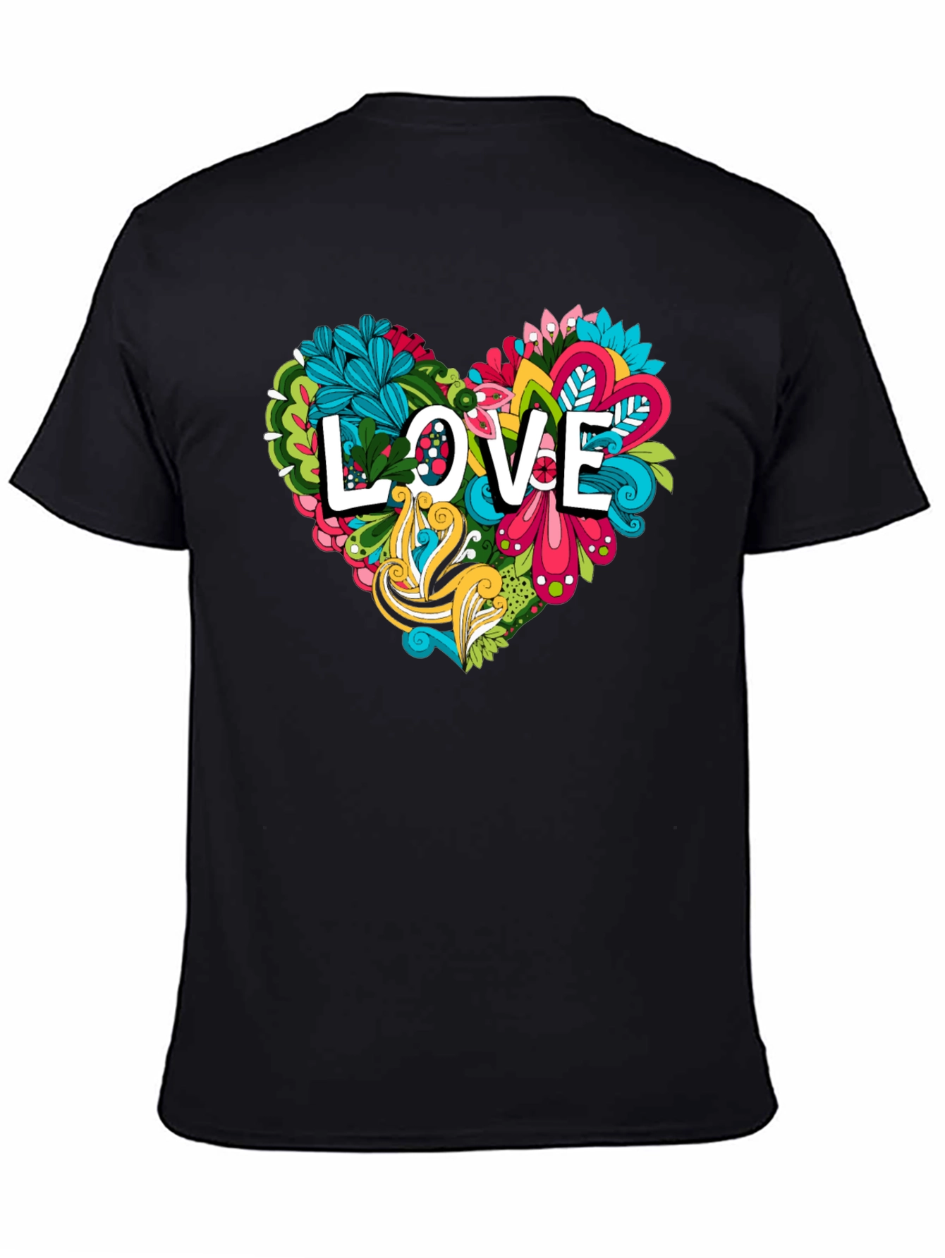 Black Love Heart Graphic Tee - Black Cotton Shirt view 4