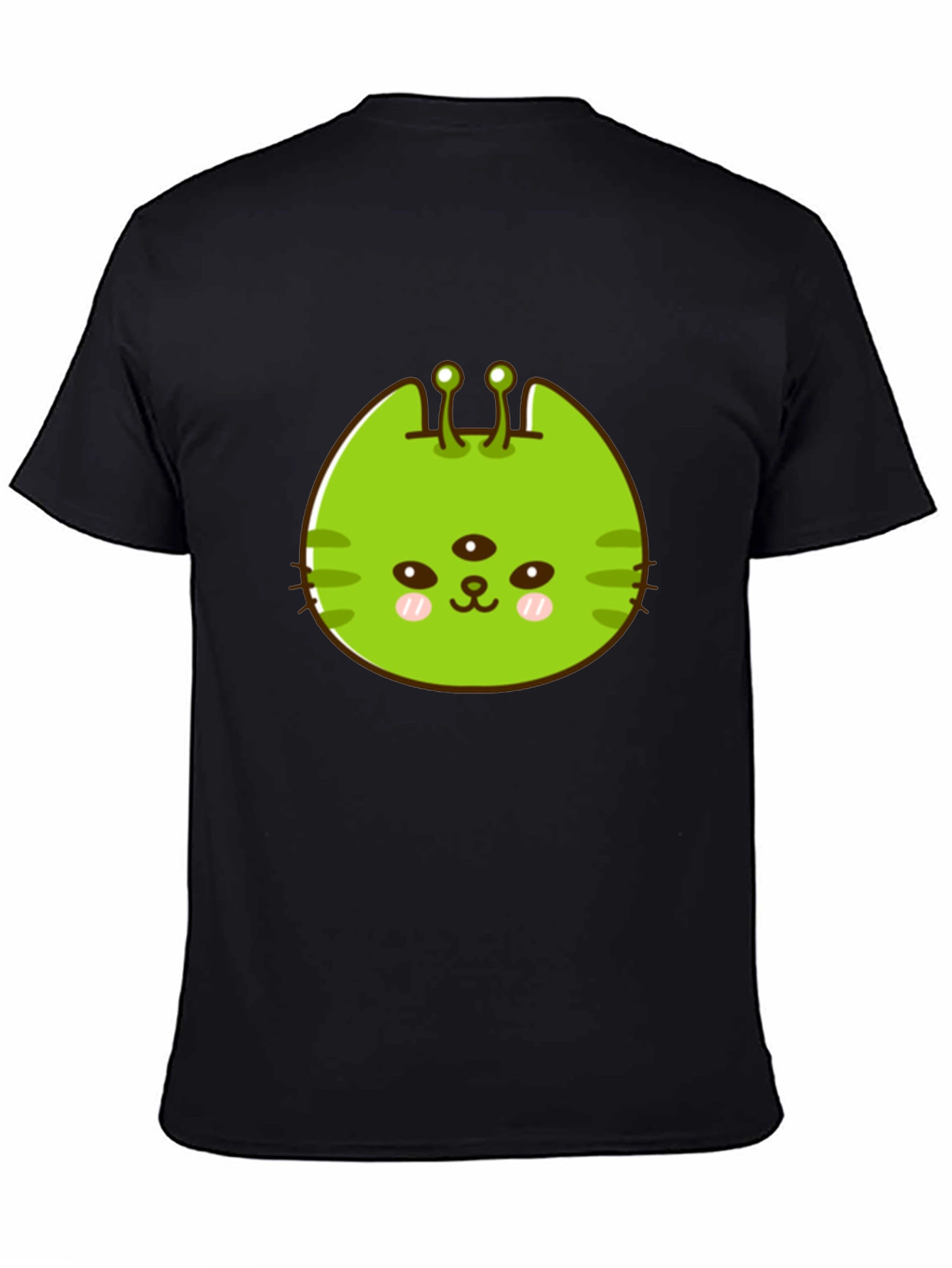 Black Alien Cat Graphic Tee - Black Unisex T-Shirt view 4