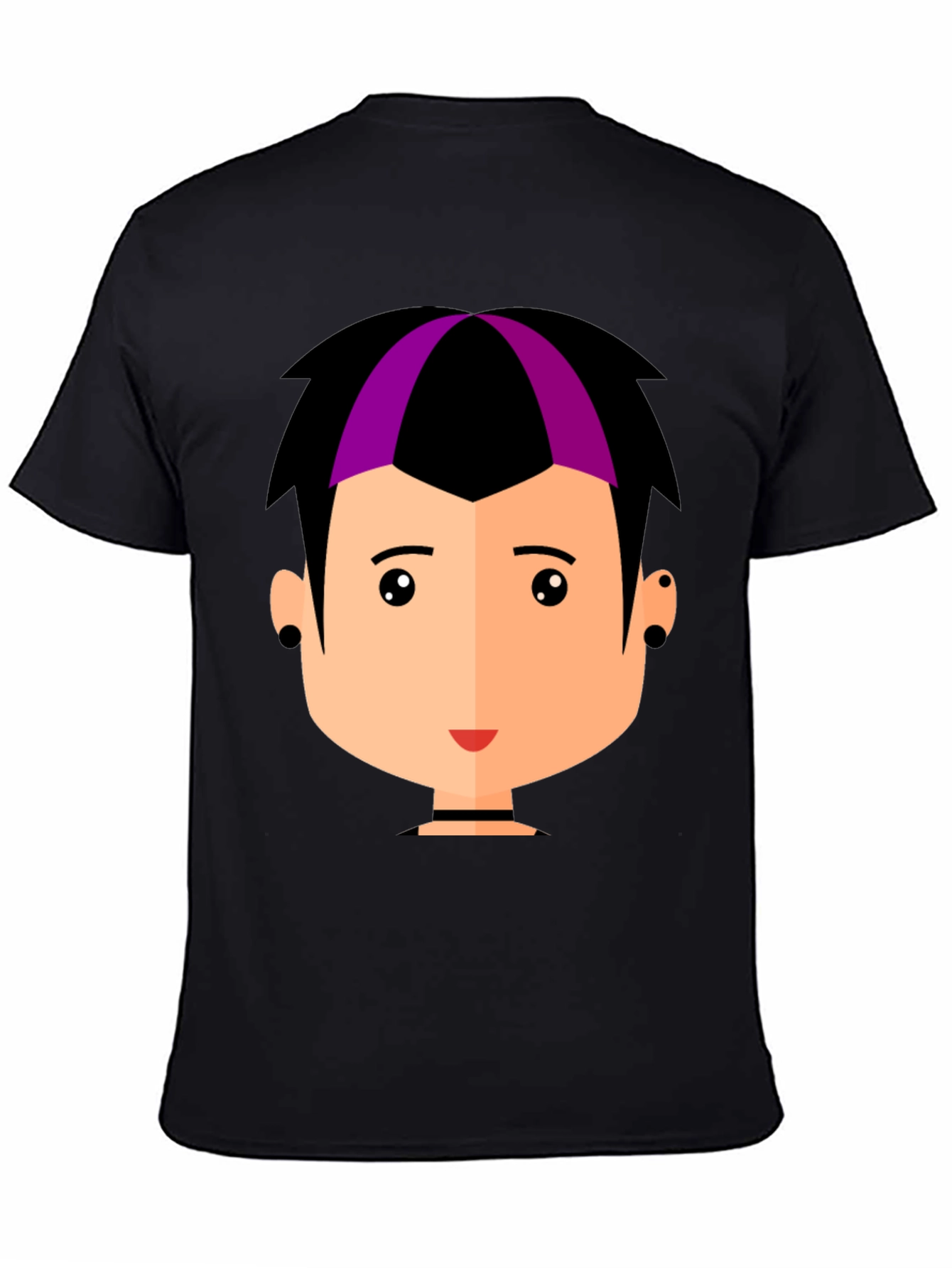Black Goth Style Cartoon Face Black T-Shirt view 4