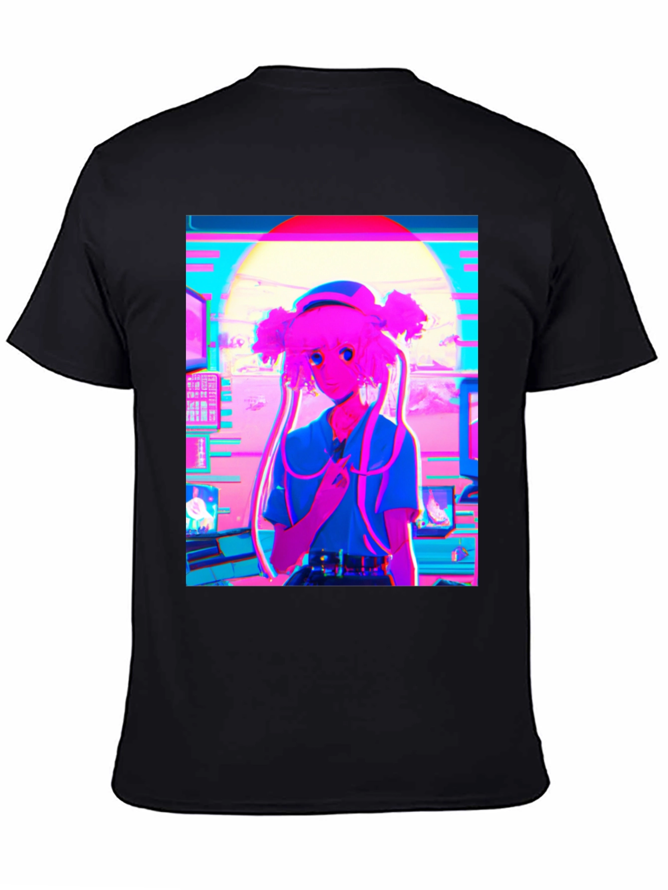 Black Vaporwave Anime Girl Graphic T-Shirt view 4