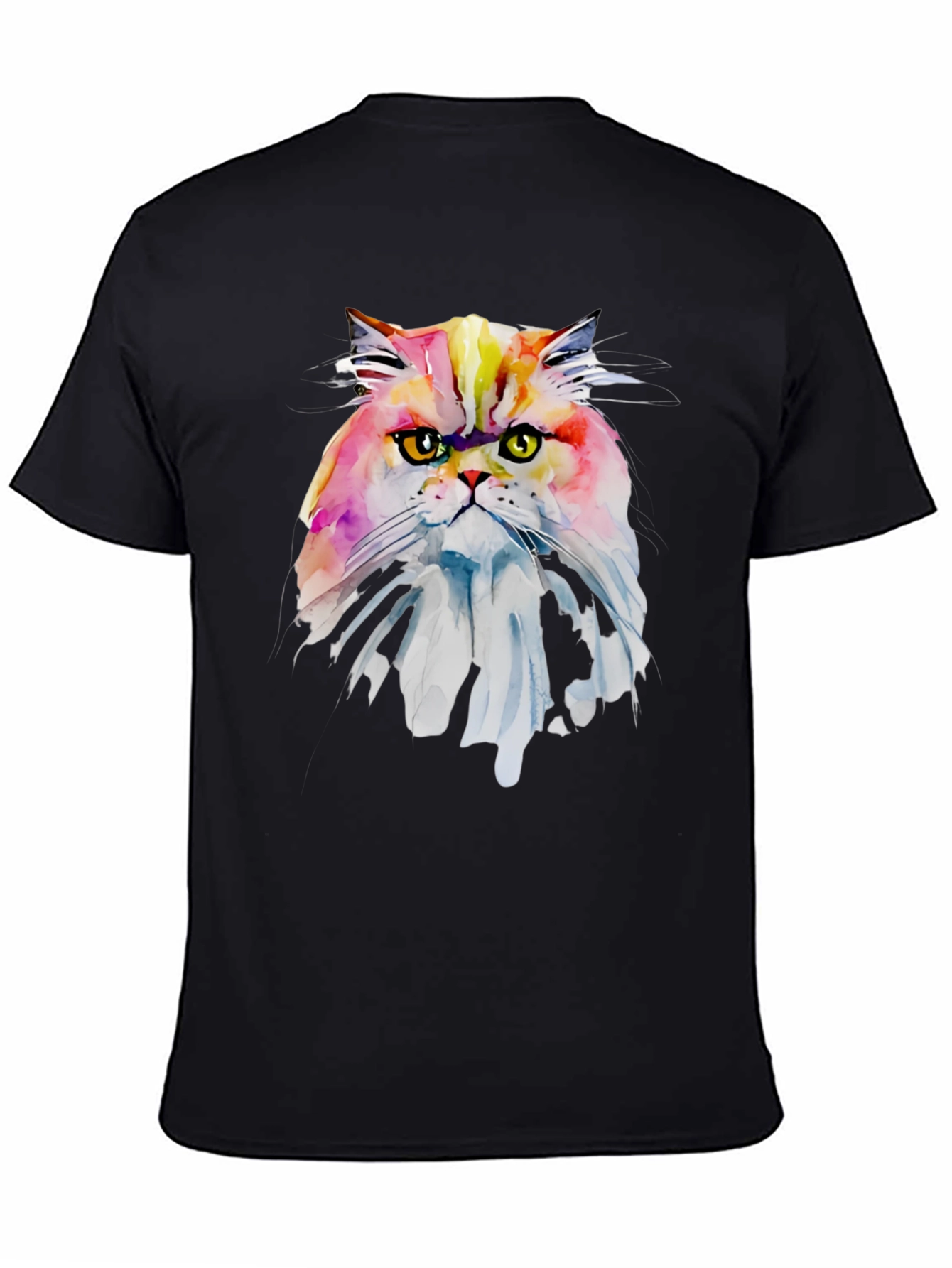 Black Watercolor Cat Graphic Tee - Soft Black Cotton view 4
