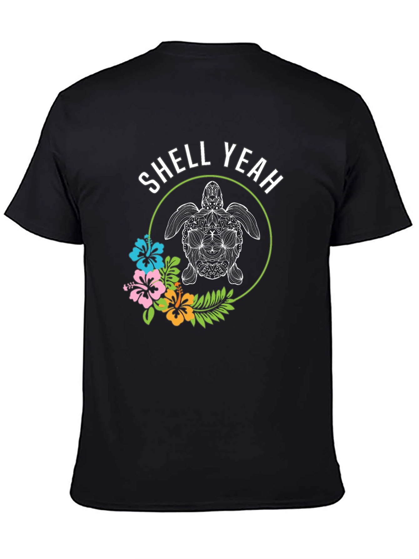 Black Shell Yeah! Turtle Graphic Print Crew Neck T-Shirt view 4