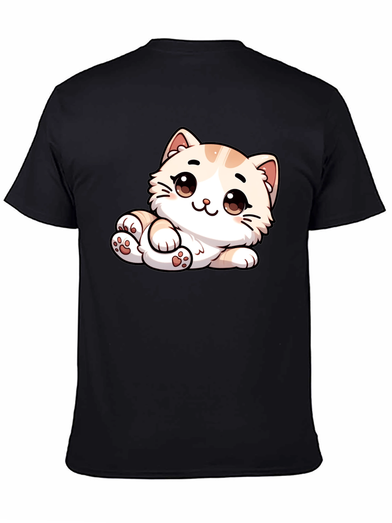 Black Cute Cartoon Cat Graphic Tee - Unisex Black T-Shirt view 4