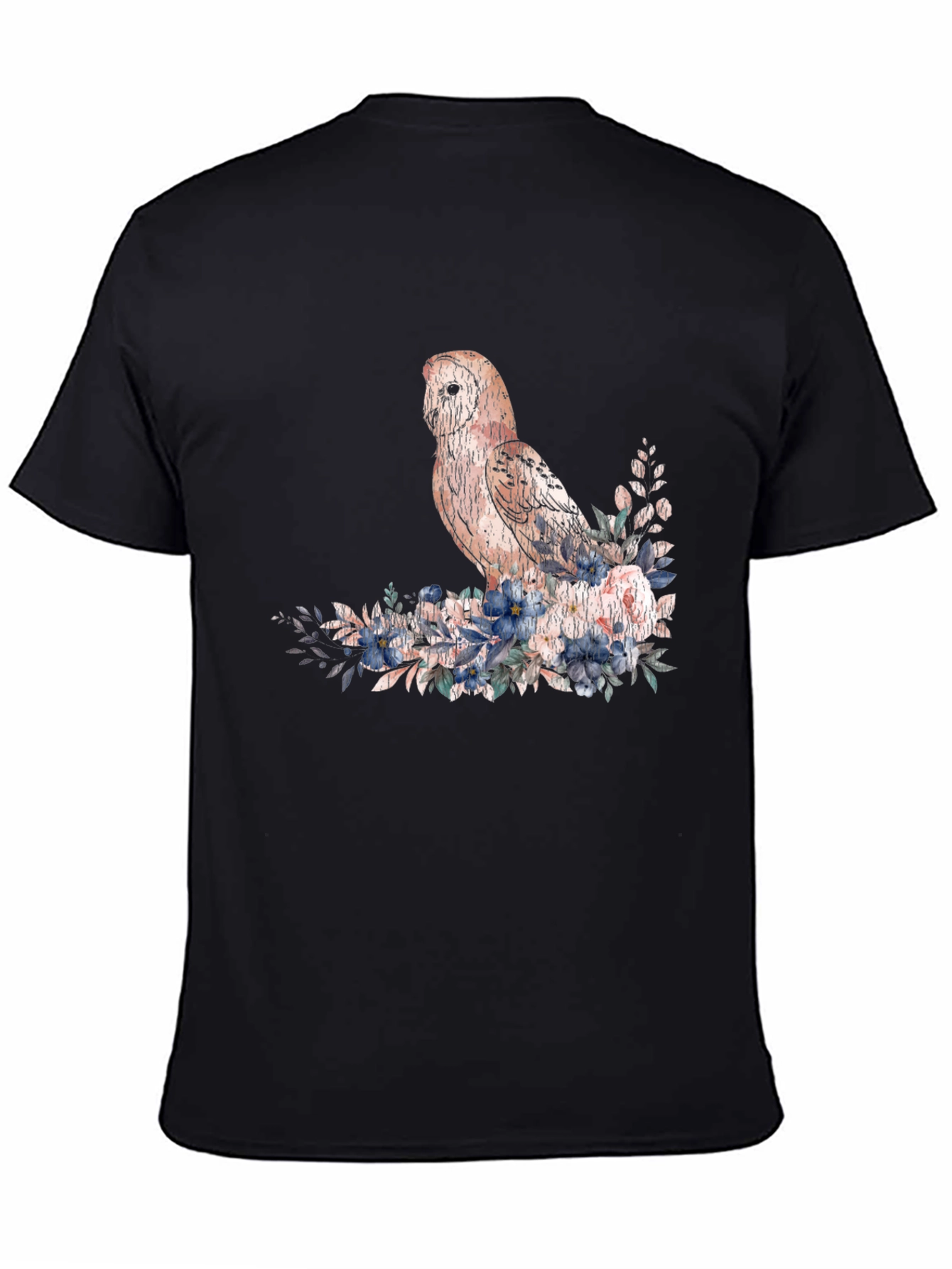 Black Owl and Floral T-Shirt - Black view 4