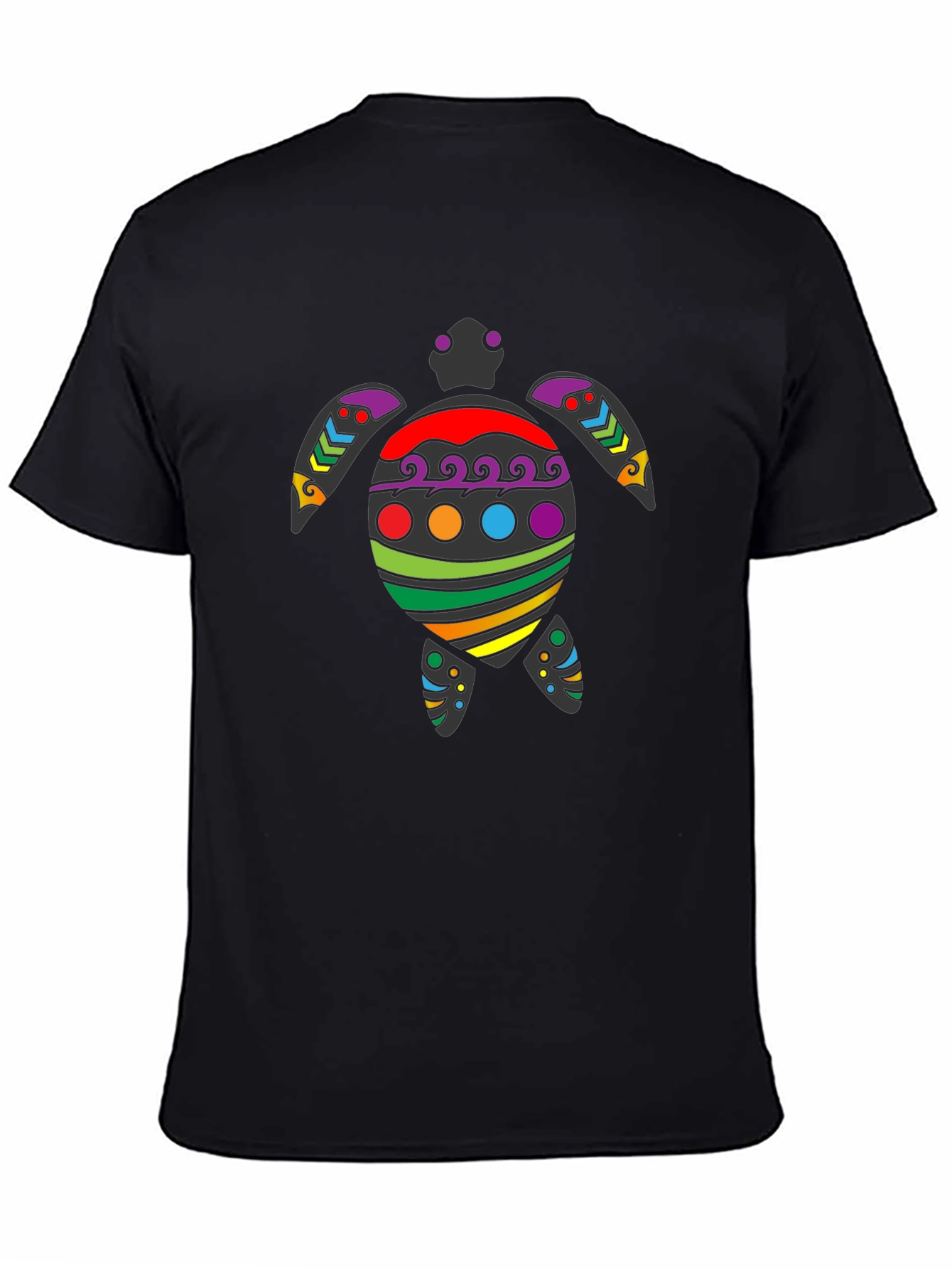Black Rainbow Turtle Graphic Tee - Black Cotton Blend view 4