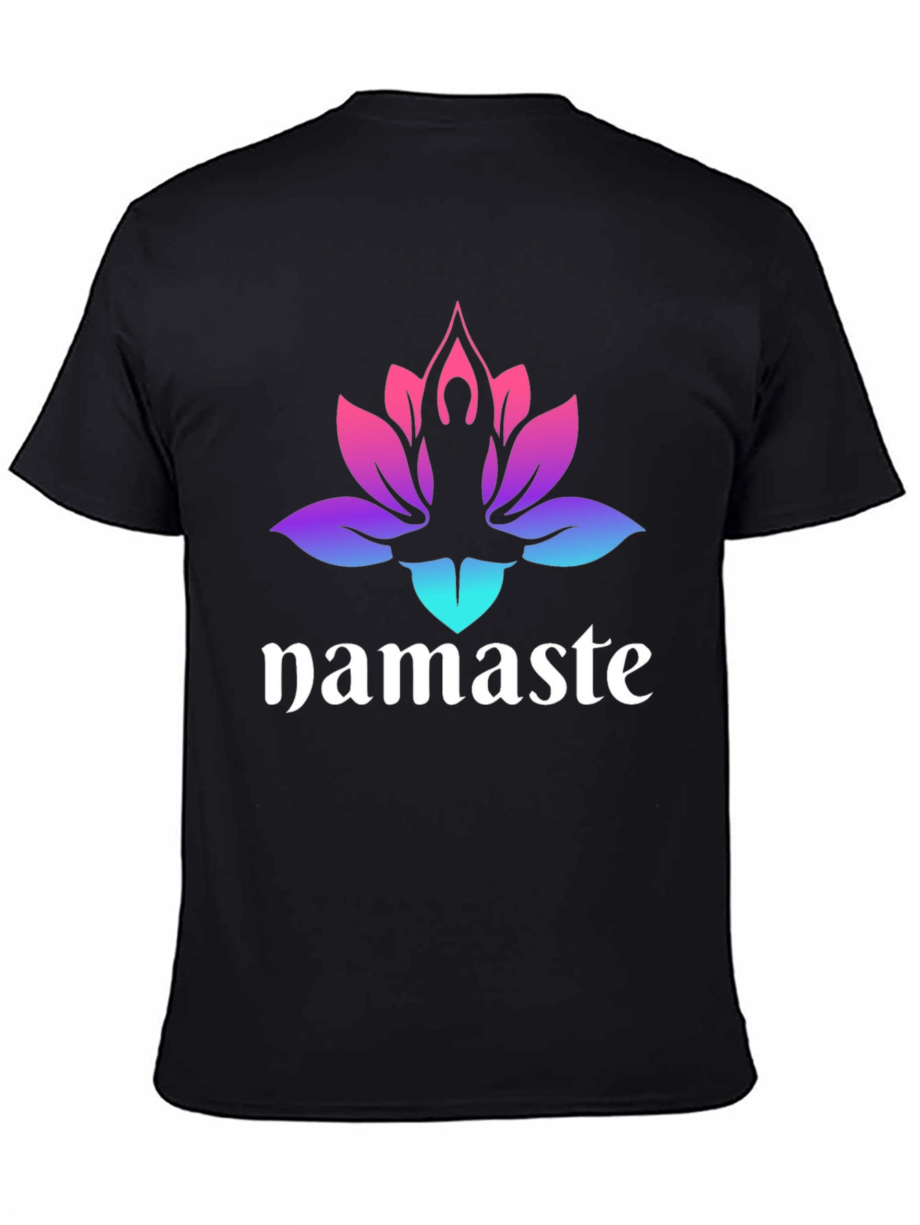 Black Namaste Lotus Yoga T-Shirt - Gradient Design view 4