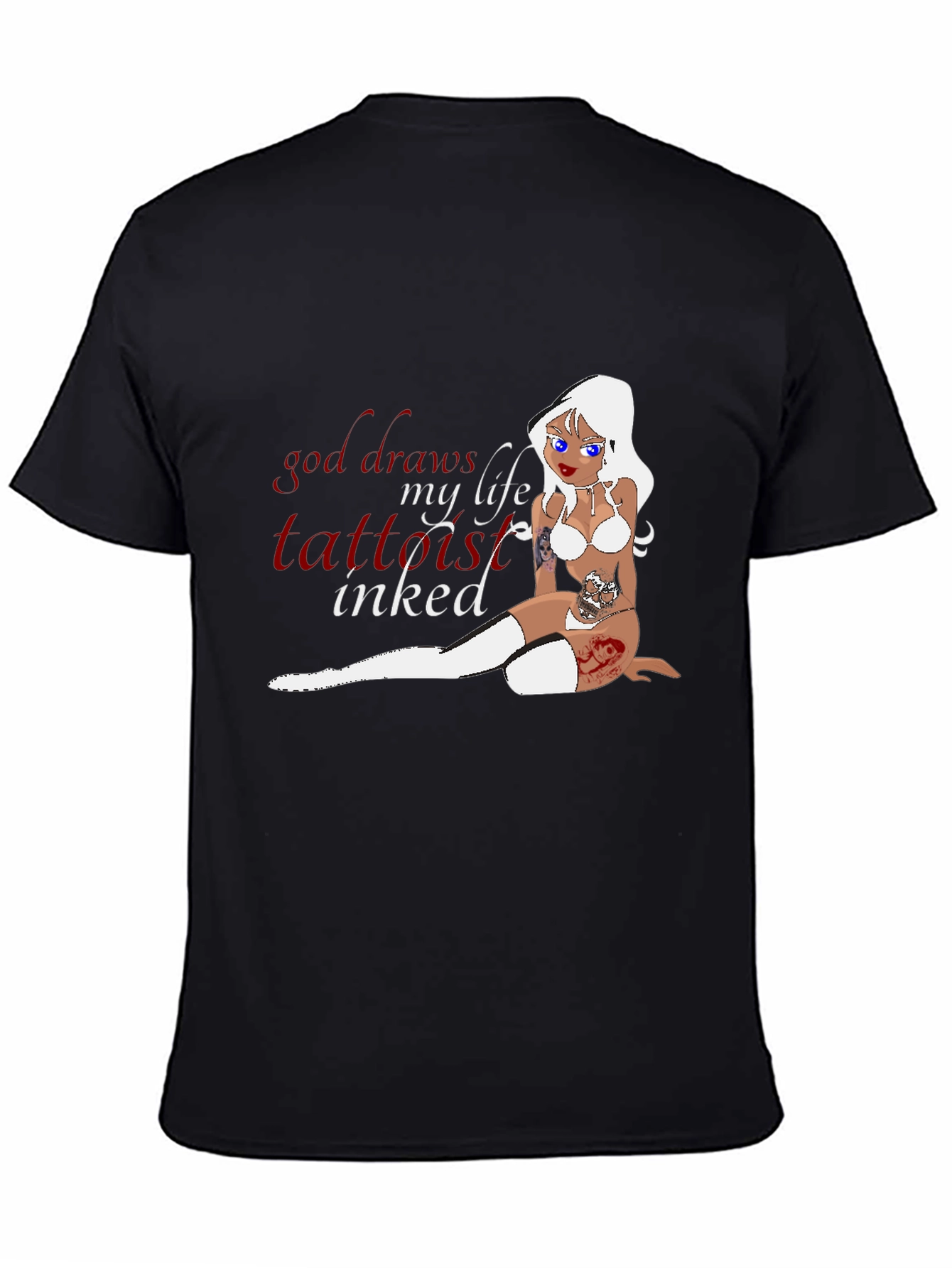 Black Tattooed Life T-Shirt - Inked Cartoon Girl view 4