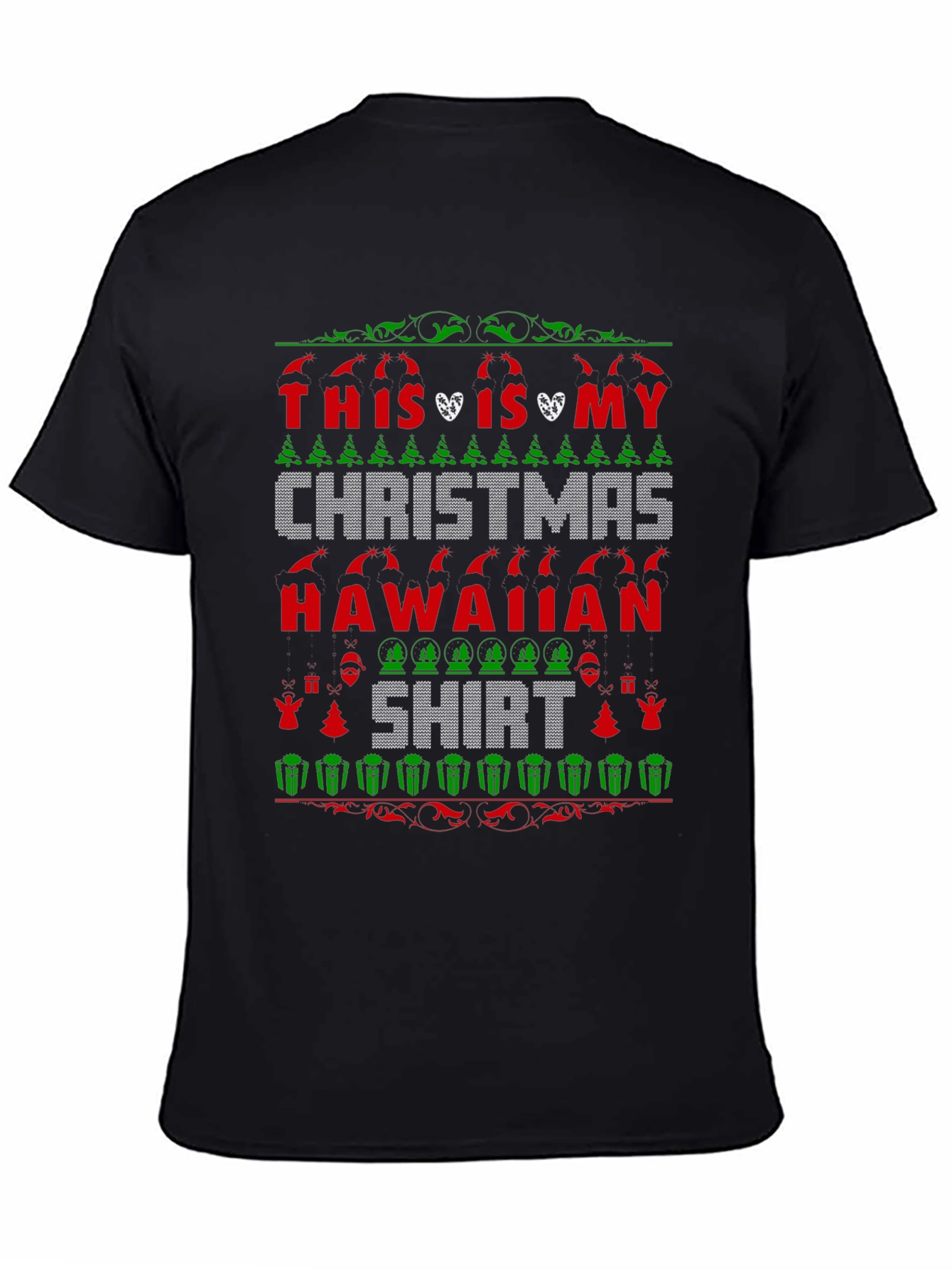 Black Funny Christmas Hawaiian Shirt - Festive Holiday Tee view 4