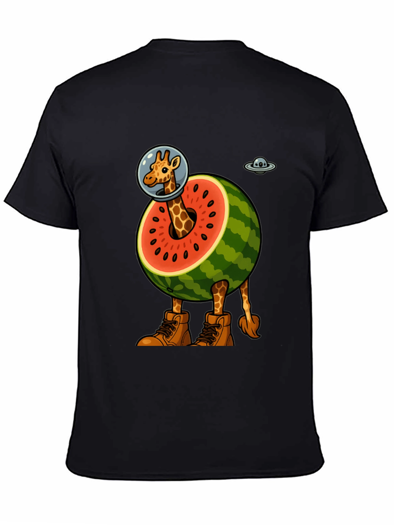 Black Giraffe Astronaut Watermelon T-Shirt view 4