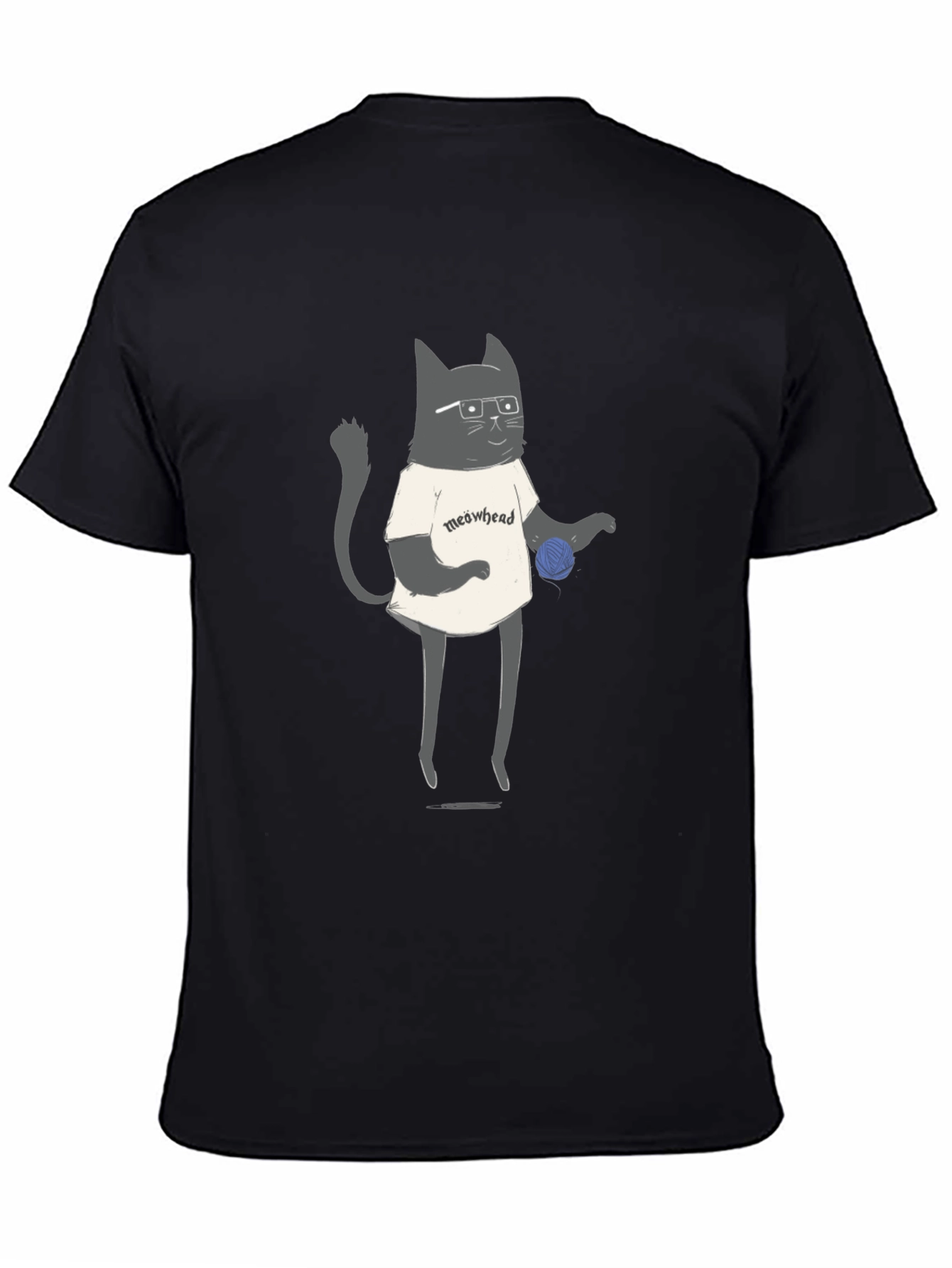Black Meowhead Cat Graphic Tee - Black view 4