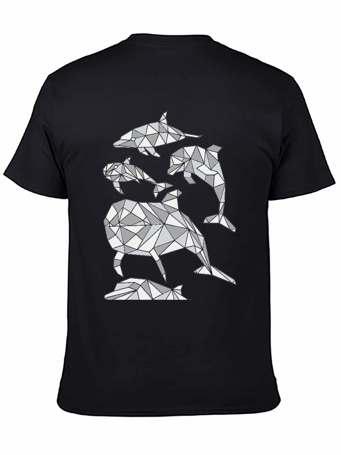 Black Geometric Dolphin T-Shirt - Abstract Marine Life Design view 4
