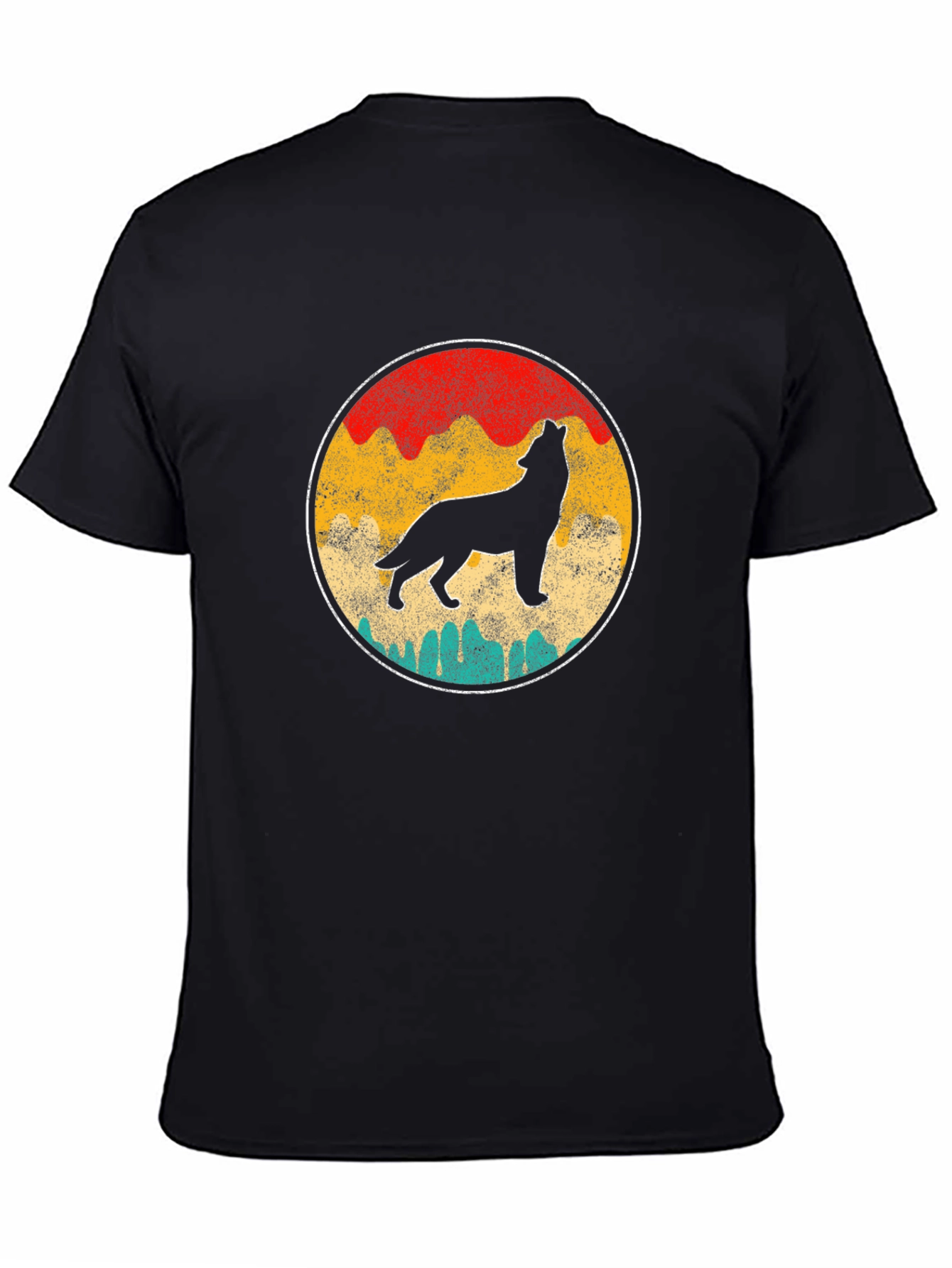 Black Retro Wolf Graphic Tee - Black view 4