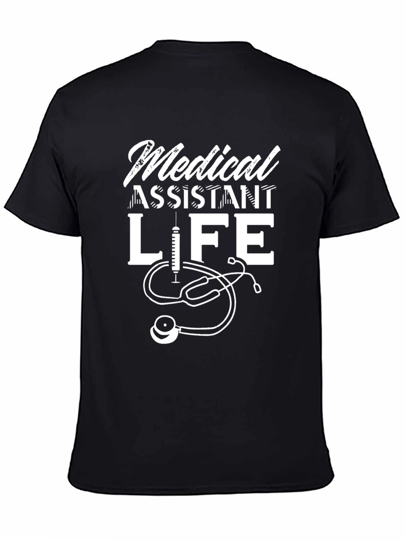 Black Medical Assistant Life T-Shirt - Stethoscope Design view 4