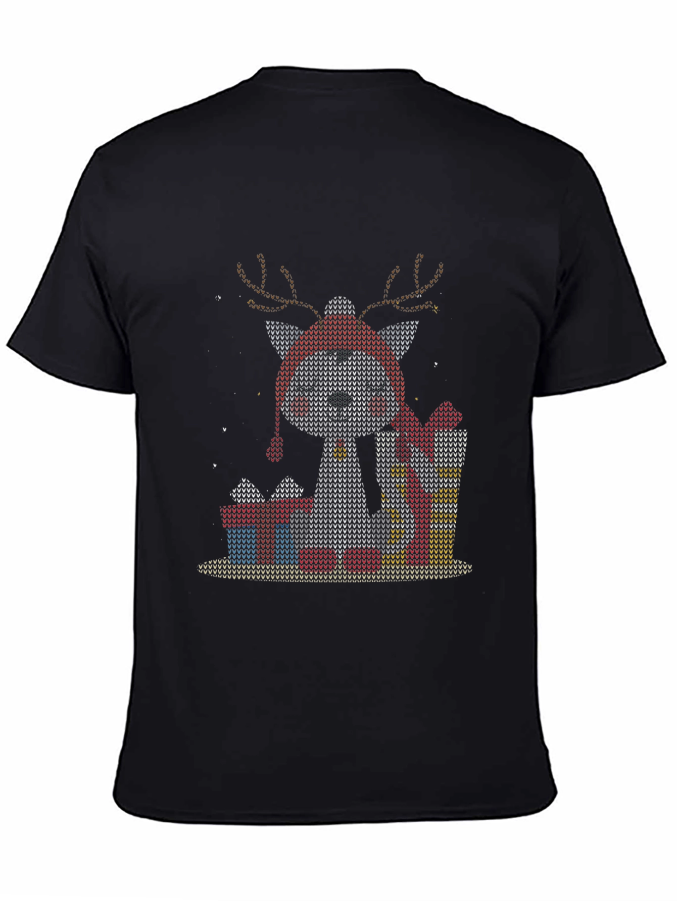 Black Festive Reindeer Dog Knit Pattern Tee view 4