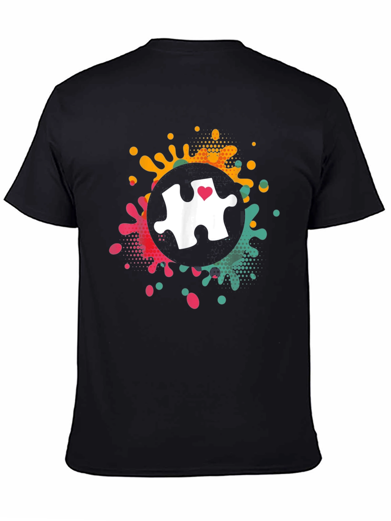 Black Autism Awareness Puzzle Heart T-Shirt view 4