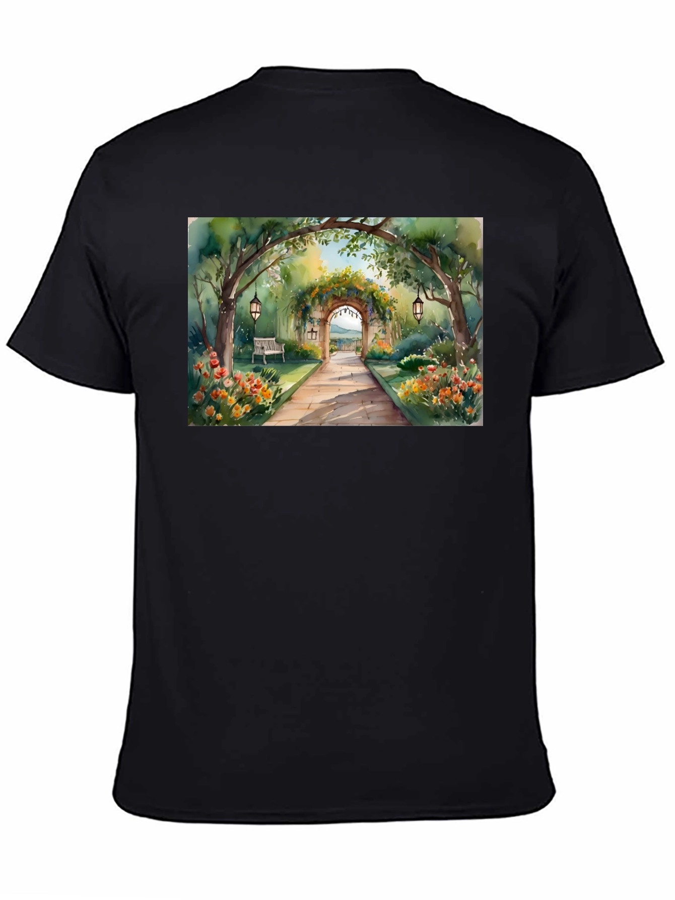 Black Watercolor Garden Path T-Shirt view 4