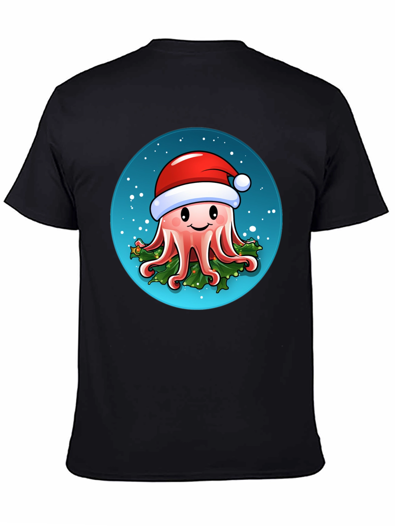 Black Festive Octopus T-Shirt - Holiday Sea Creature Tee view 4