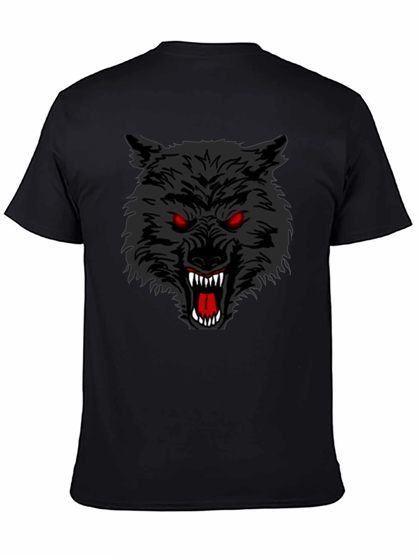 Black Men's Black T-Shirt with Aggressive Wolf Graphic view 4
