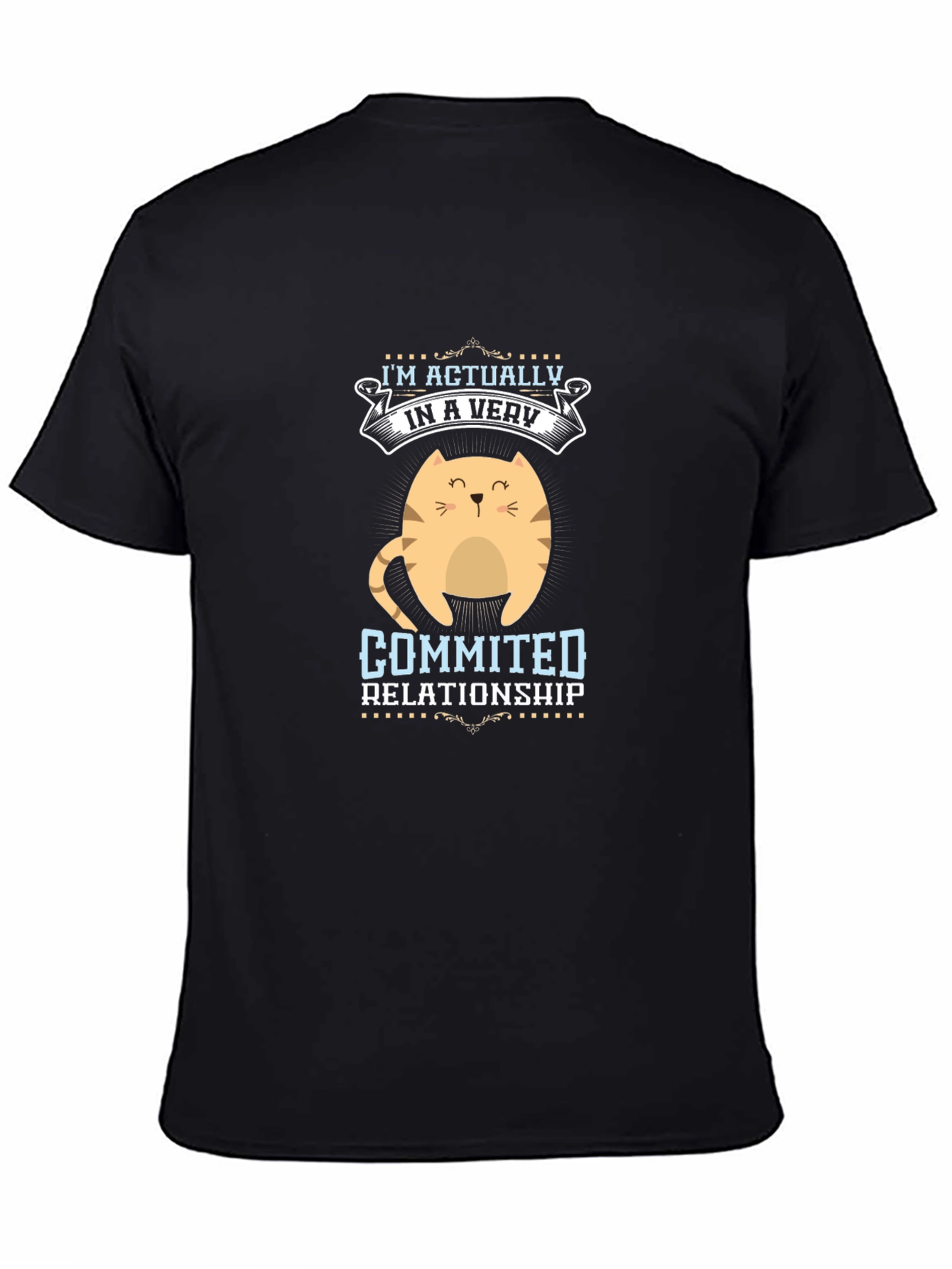 Black Funny Cat Lover T-Shirt: Committed Relationship view 4