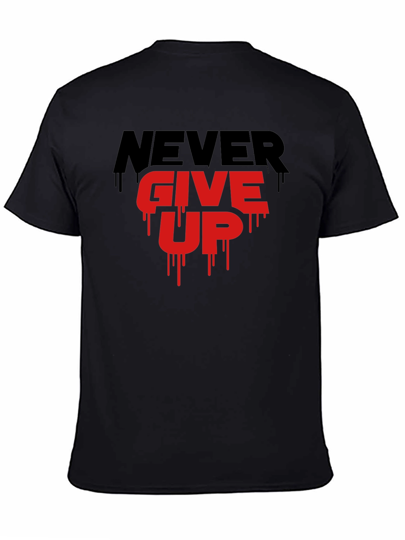 Black Motivational Never Give Up Graphic T-Shirt view 4